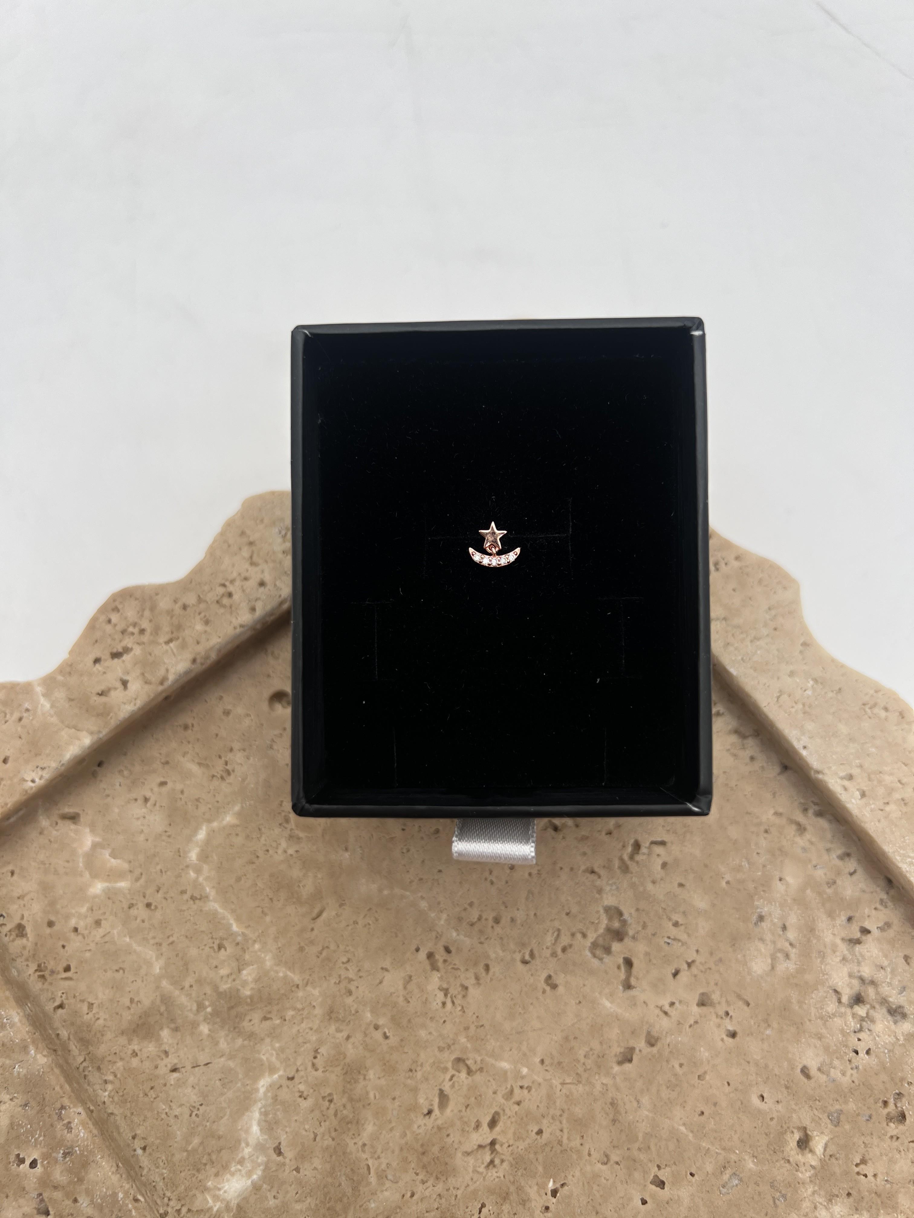 Taş Detaylı Gümüş Ay Yıldız Tragus