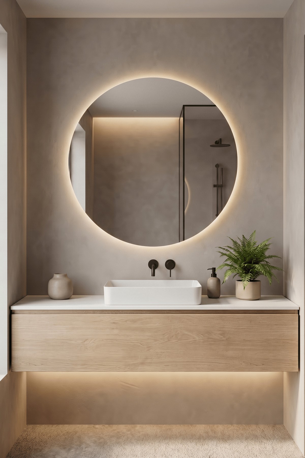 Kumlamasız LED Işıklı Yuvarlak Banyo Aynası - Gün Işığı