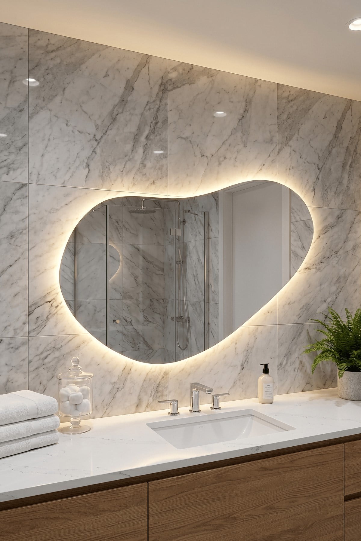 LED Işıklı Asimetrik Banyo Aynası