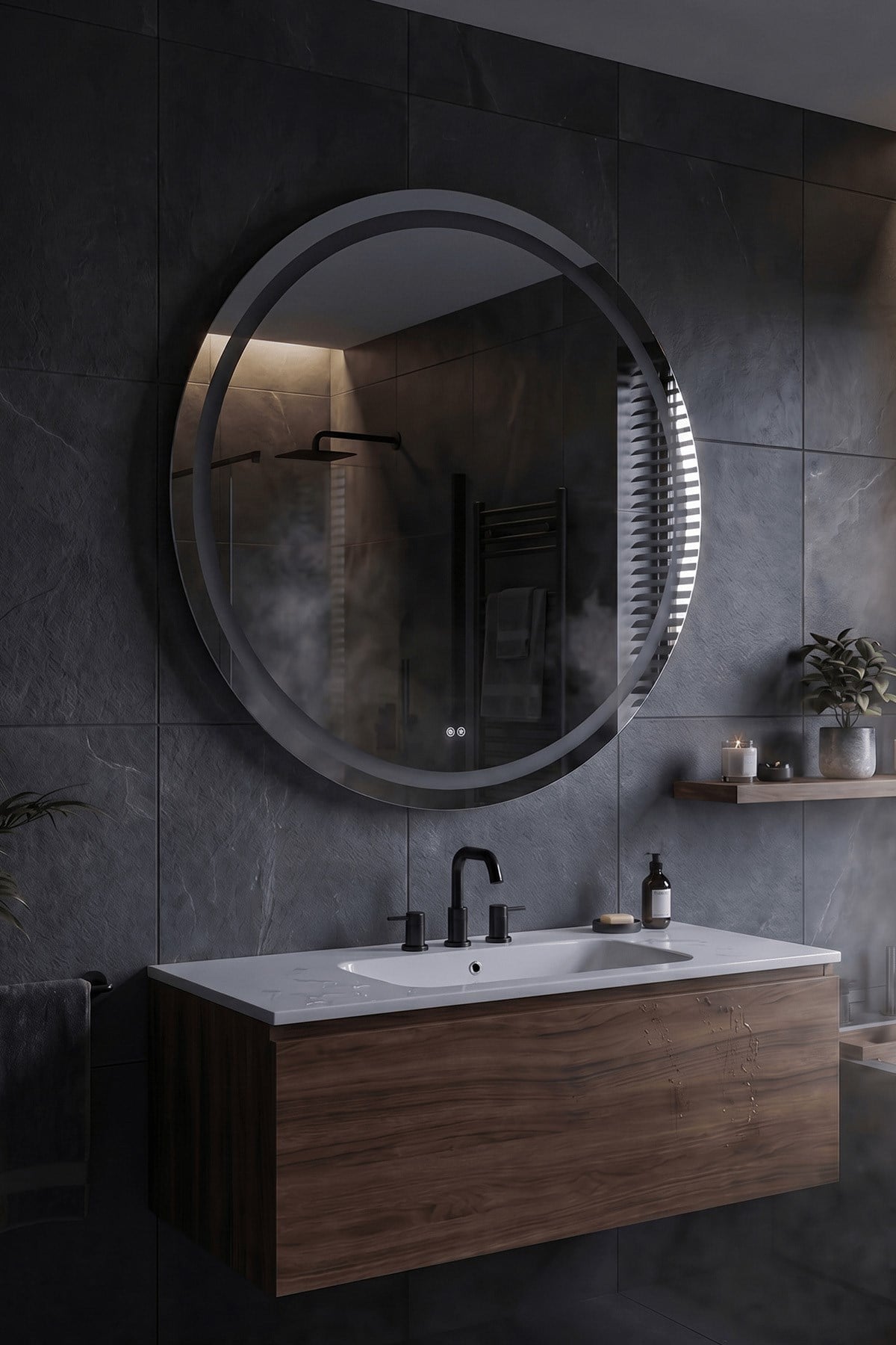 LED Işıklı Yuvarlak Banyo Aynası