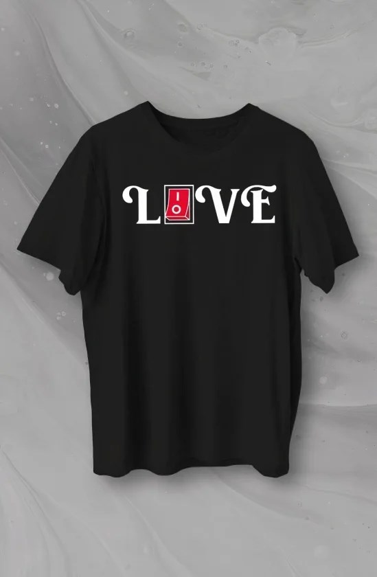 14 Şubat Sevgililer Günü Love Baskılı Oversize Bisiklet Yaka T-shirt - Siyah