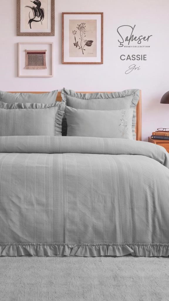 Şaheser Home Collection Yatak Örtüsü Çift Kişilik Cassie Gri
