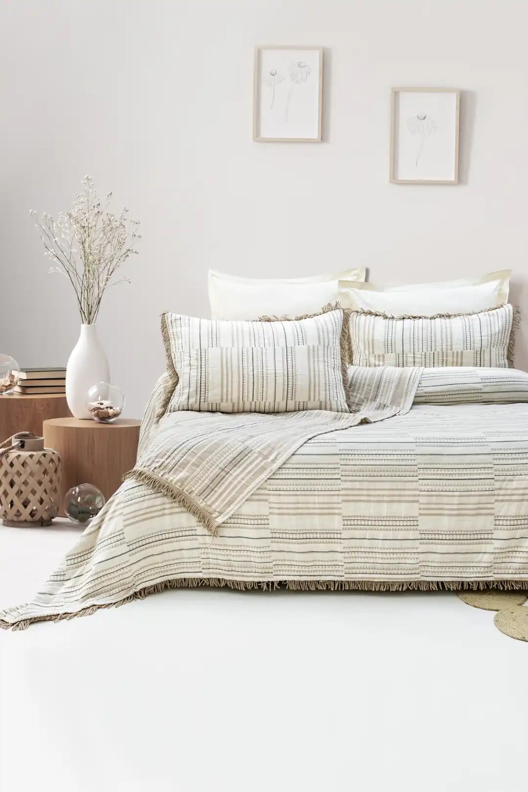 Şaheser Home Collection Yatak Örtüsü Çift Kişilik Müslin Lia Bej
