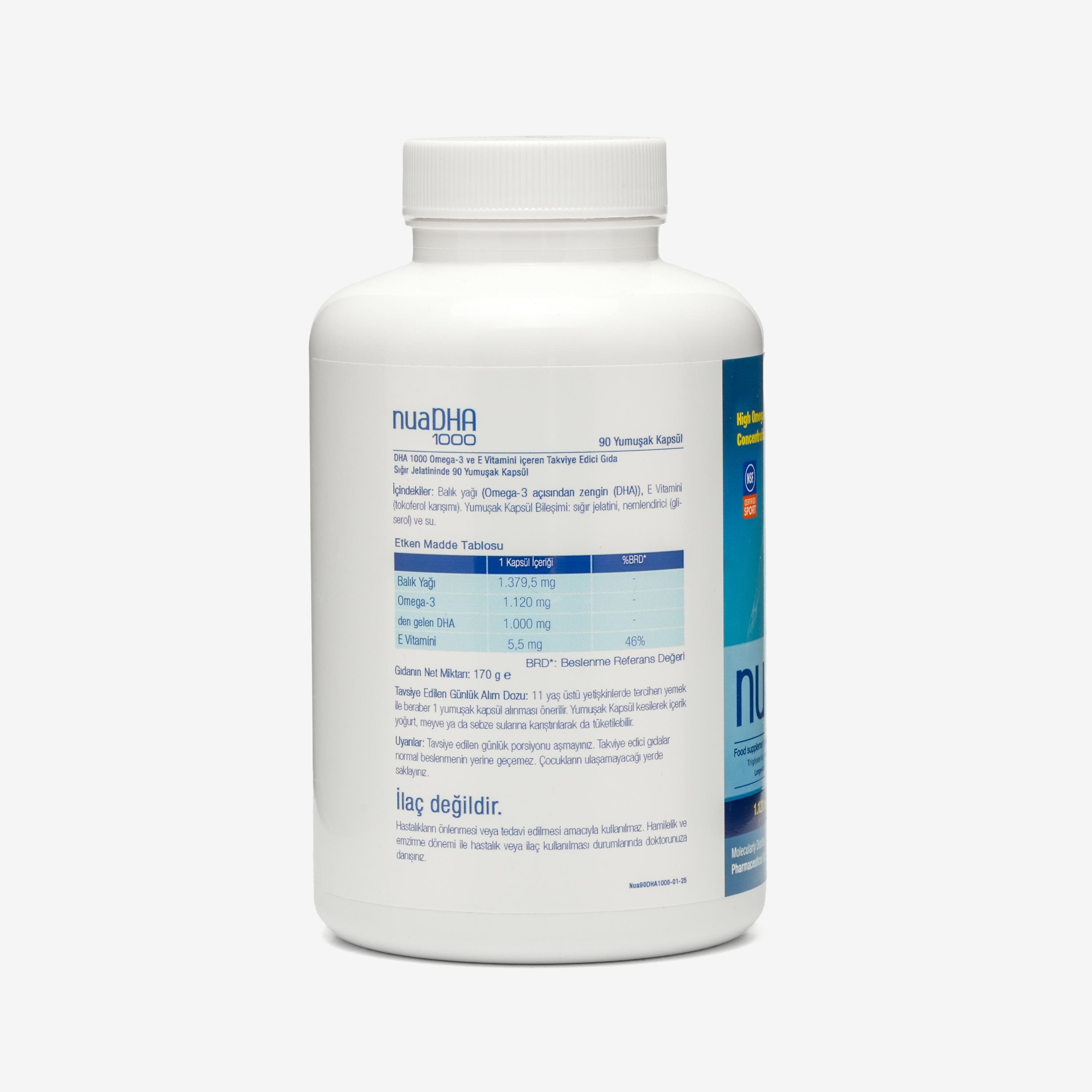 Nua DHA 1000 Omega-3 İçeren Gıda Takviyesi 90 Kapsül