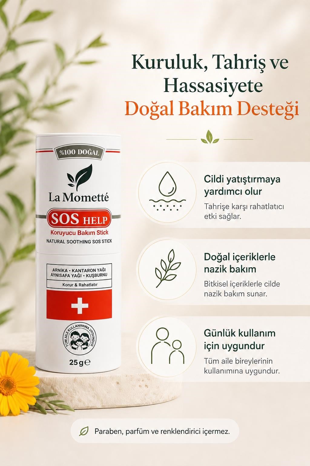 La Momette SOS Help %100 Doğal Çok Amaçlı Kuruluk & Kızarıklığı Gidermeye Yardımcı Stick Balm 25g