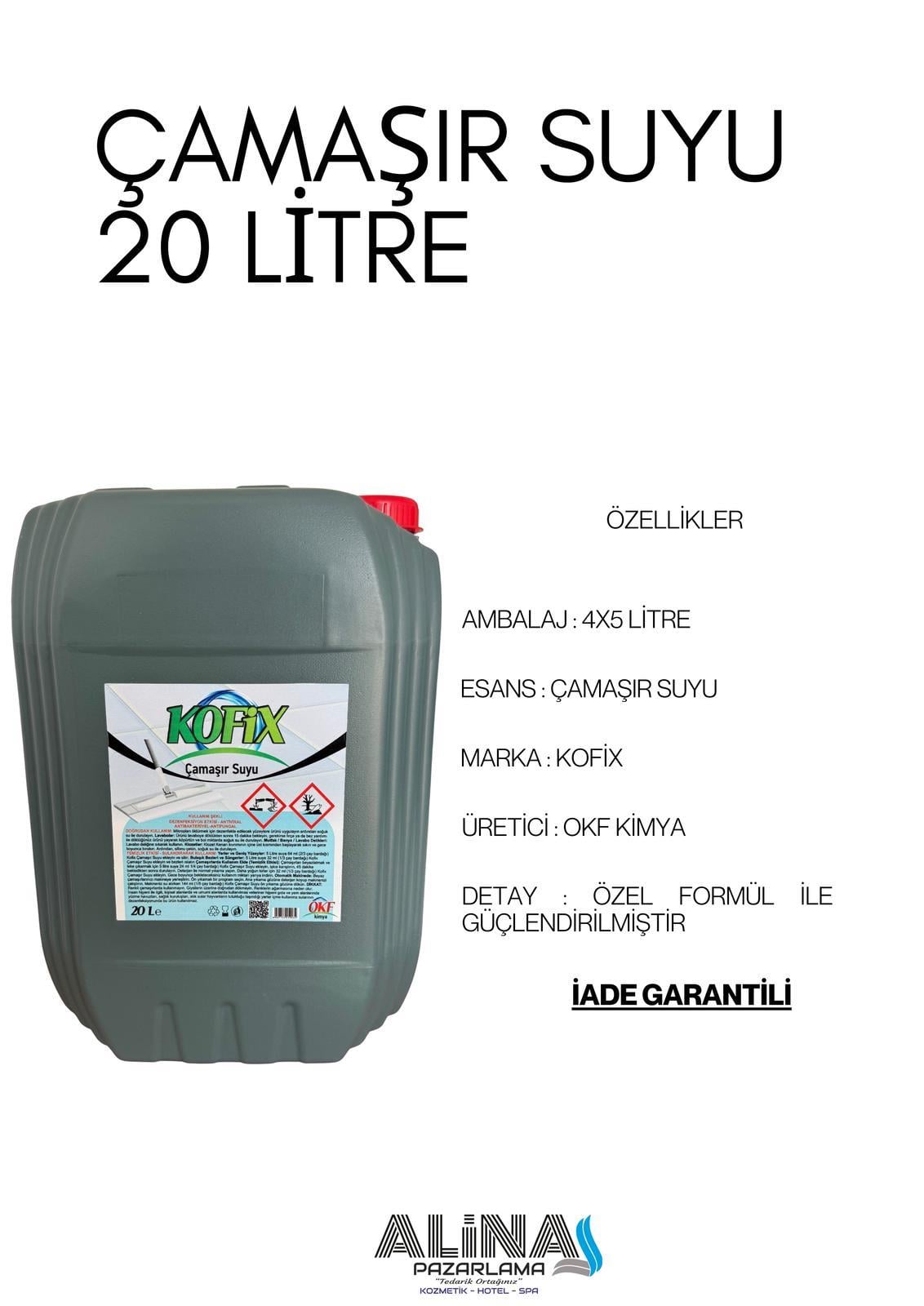 20 LT ÇAMAŞIR SUYU ALN316 ( 4 x 5 LT )