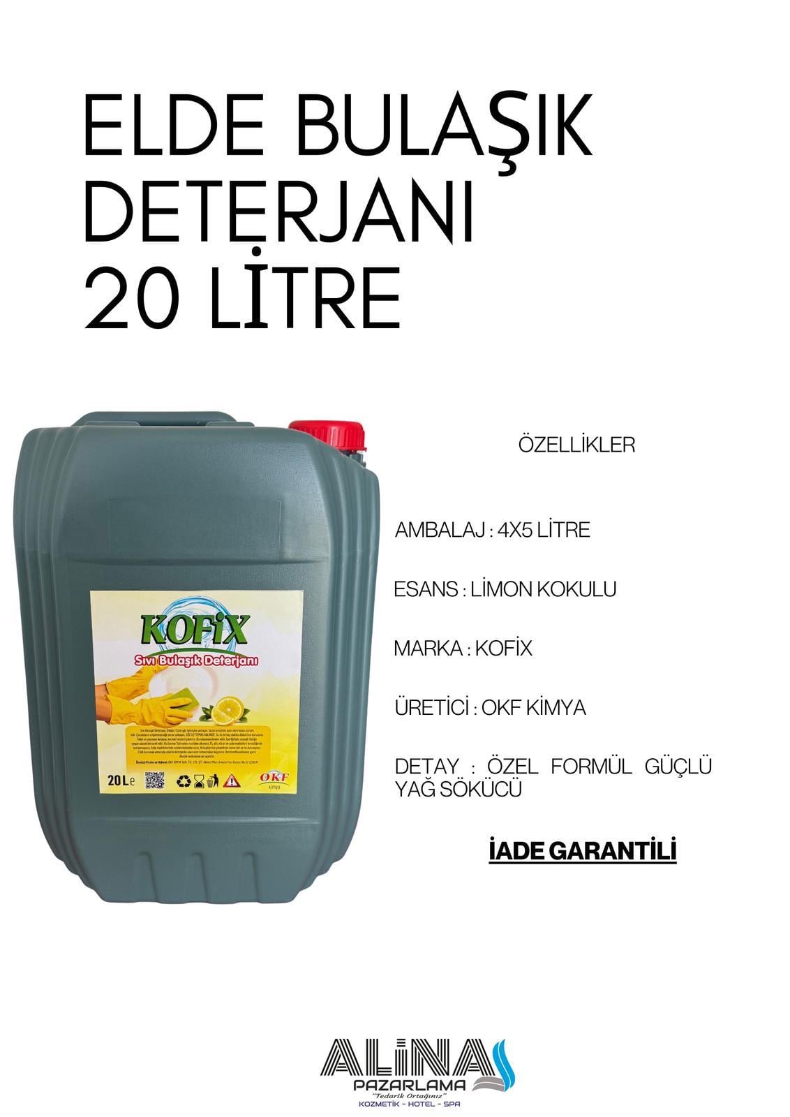 20 LT ELDE BULAŞIK DETERJANI LİMON KOKULU ALN315 ( 4 x 5 LT )