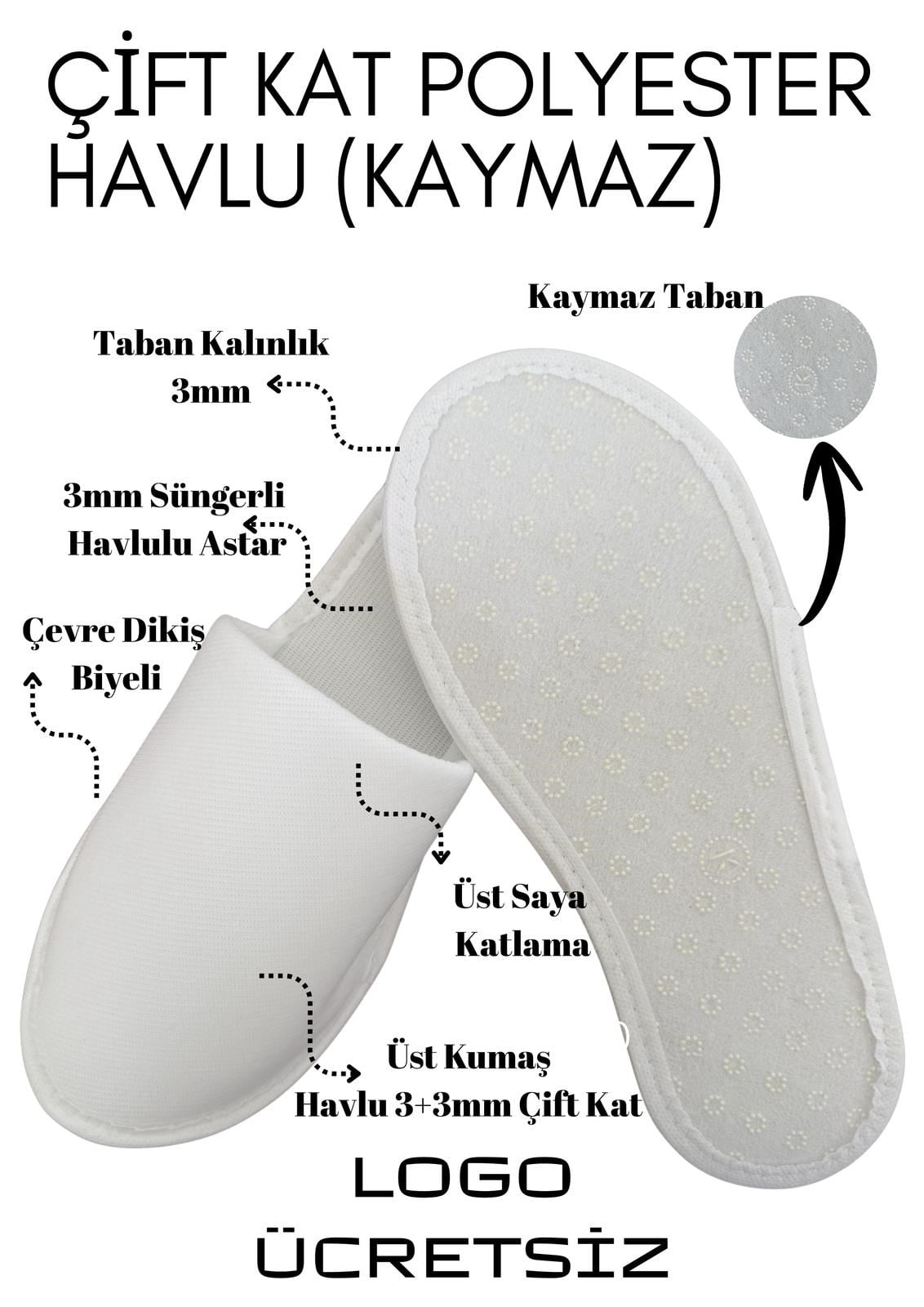 Havlu Terlik Kaymaz Taban Tek Kullanımlık Terlik H011-K