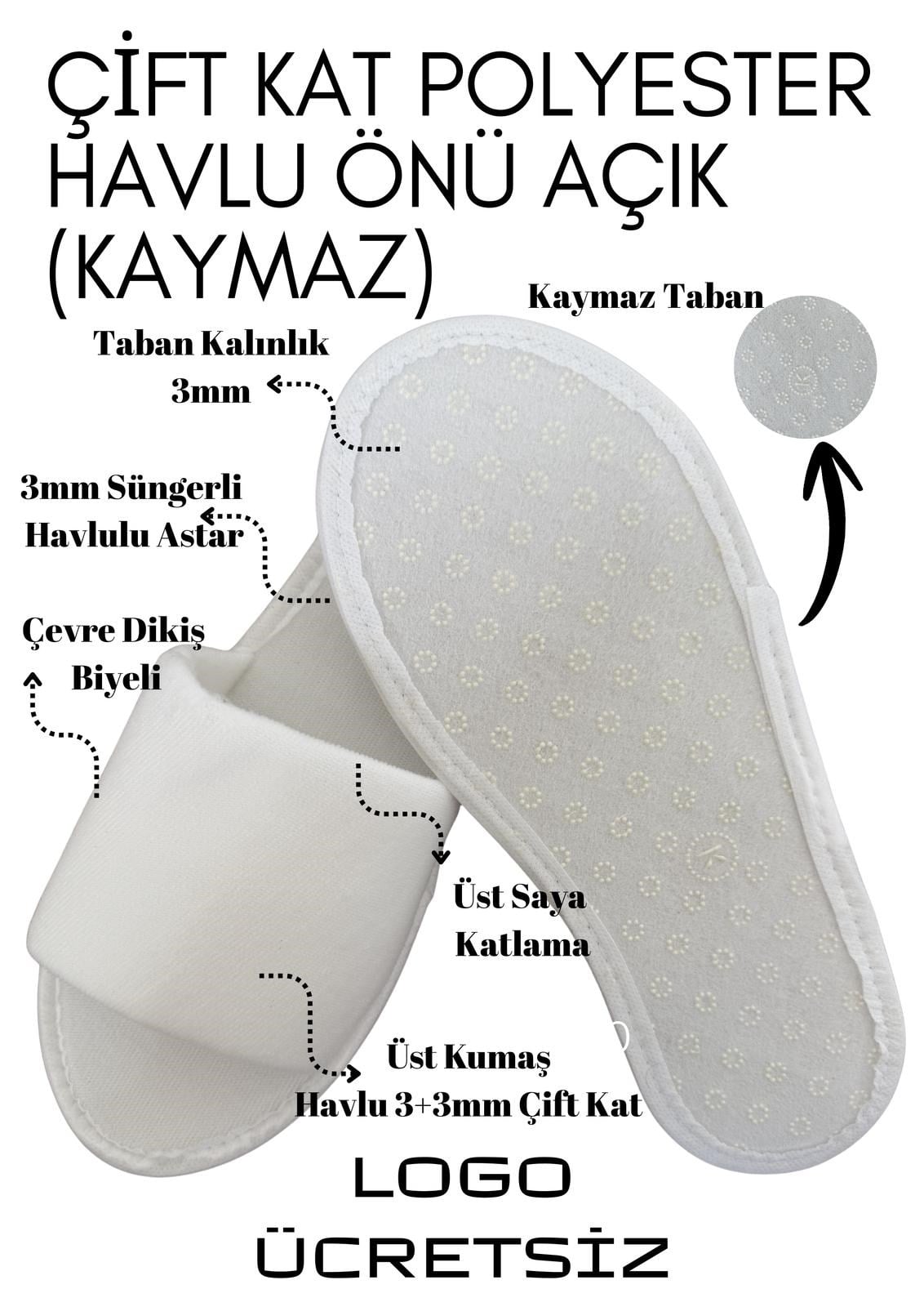 Önü Açık Tip Çift Kat Havlu Terlik Kaymaz Taban Tek Kullanımlık Terlik H012K