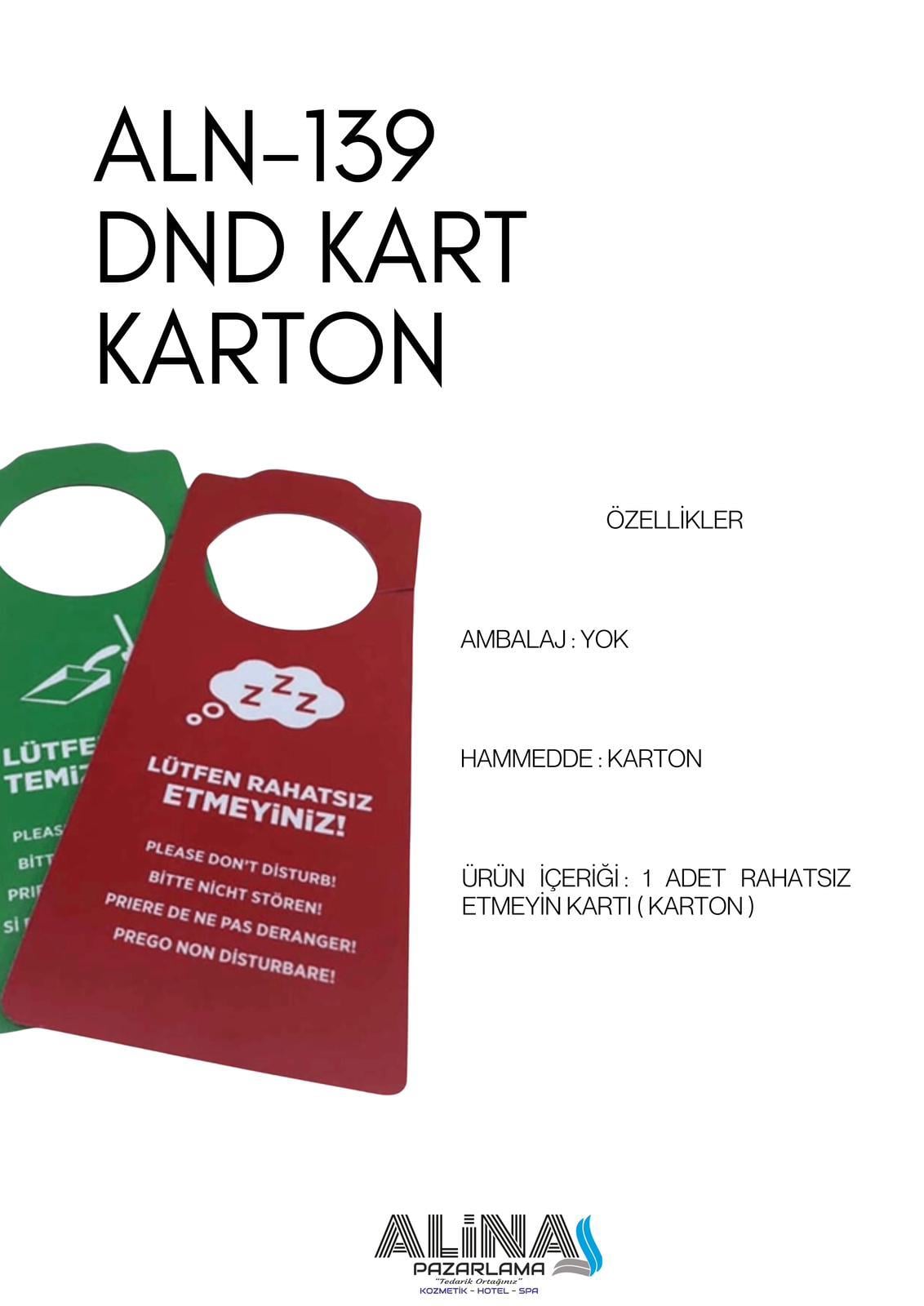 Otel Kapı Kartı Karton DND ALN139