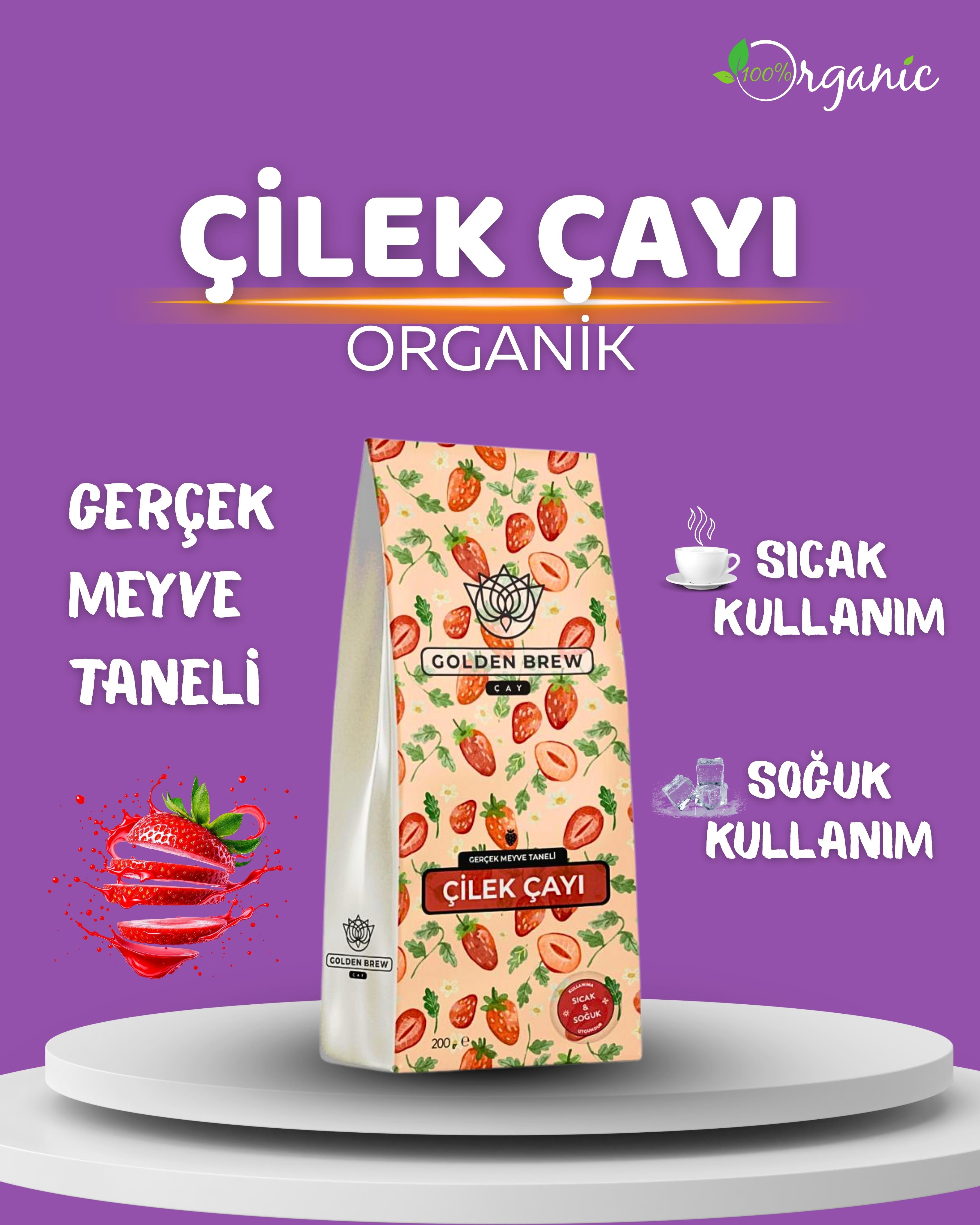 Golden Brew & Tea Coffee Gerçek Çilek Parçacıklı Sıcak ve Soğuk Demleme Çilekli Meyve Çayı