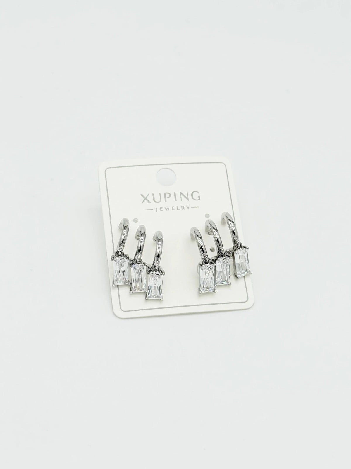 Silver Kristal Taşlı Üçlü Görünüm Küpe
