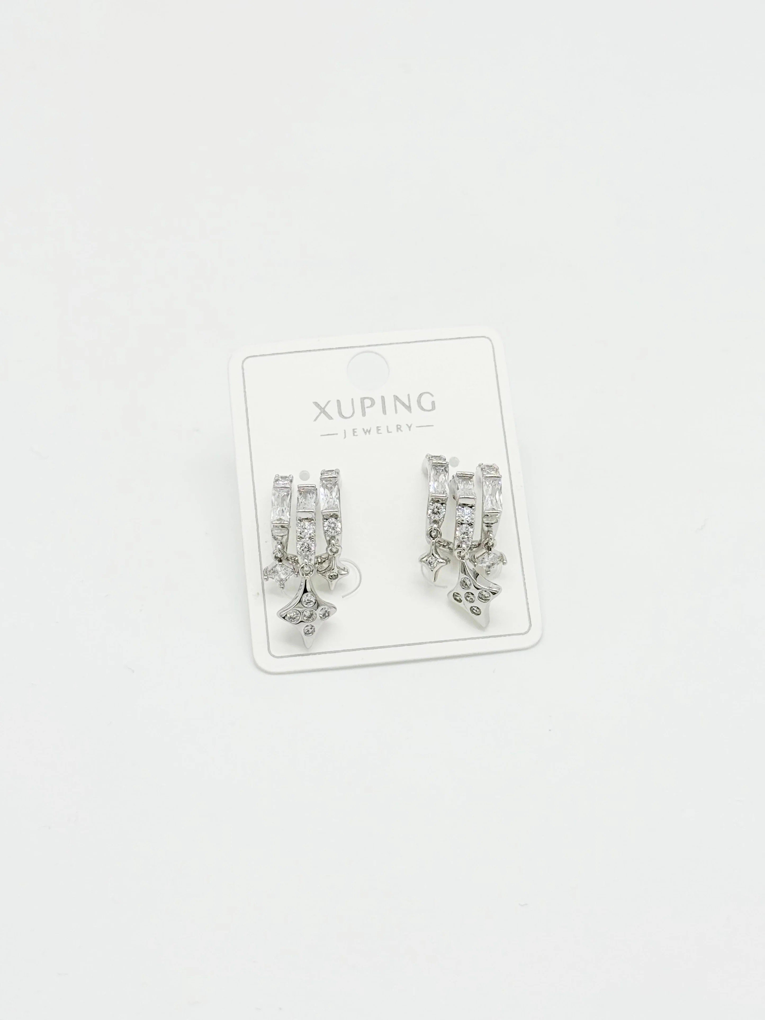 Silver Üçlü Görünüm Kristal Taşlı Kuzey Yıldızlı Küpe
