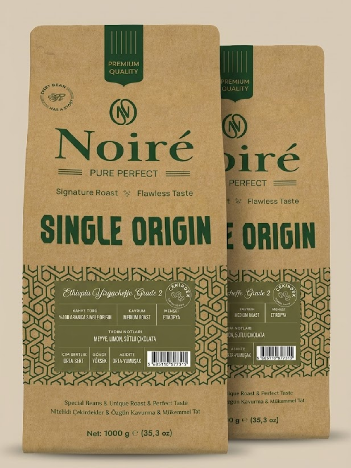 

2'li Set Noire Ethiopia Yirgacheffe 1KG %100 Arabica – Orta Sert, Çiçek & Meyve Tadım Notalı Kahve