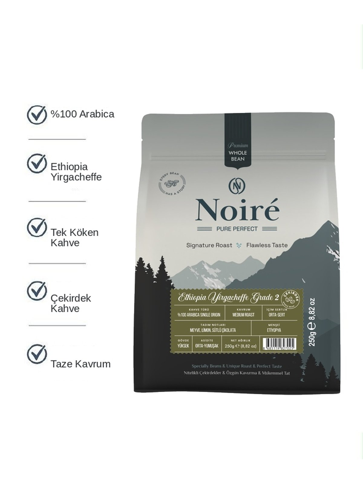 

Ethiopia Yirgacheffe Grade 2 %100 Arabica Single Origin Çekirdek Kahve 250 g