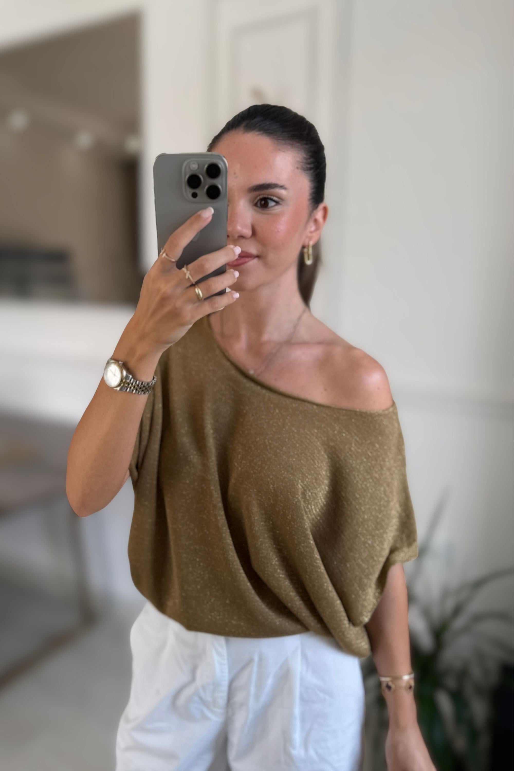  KAYIK YAKA GOLD SİMLİ BLUZ - GOLD