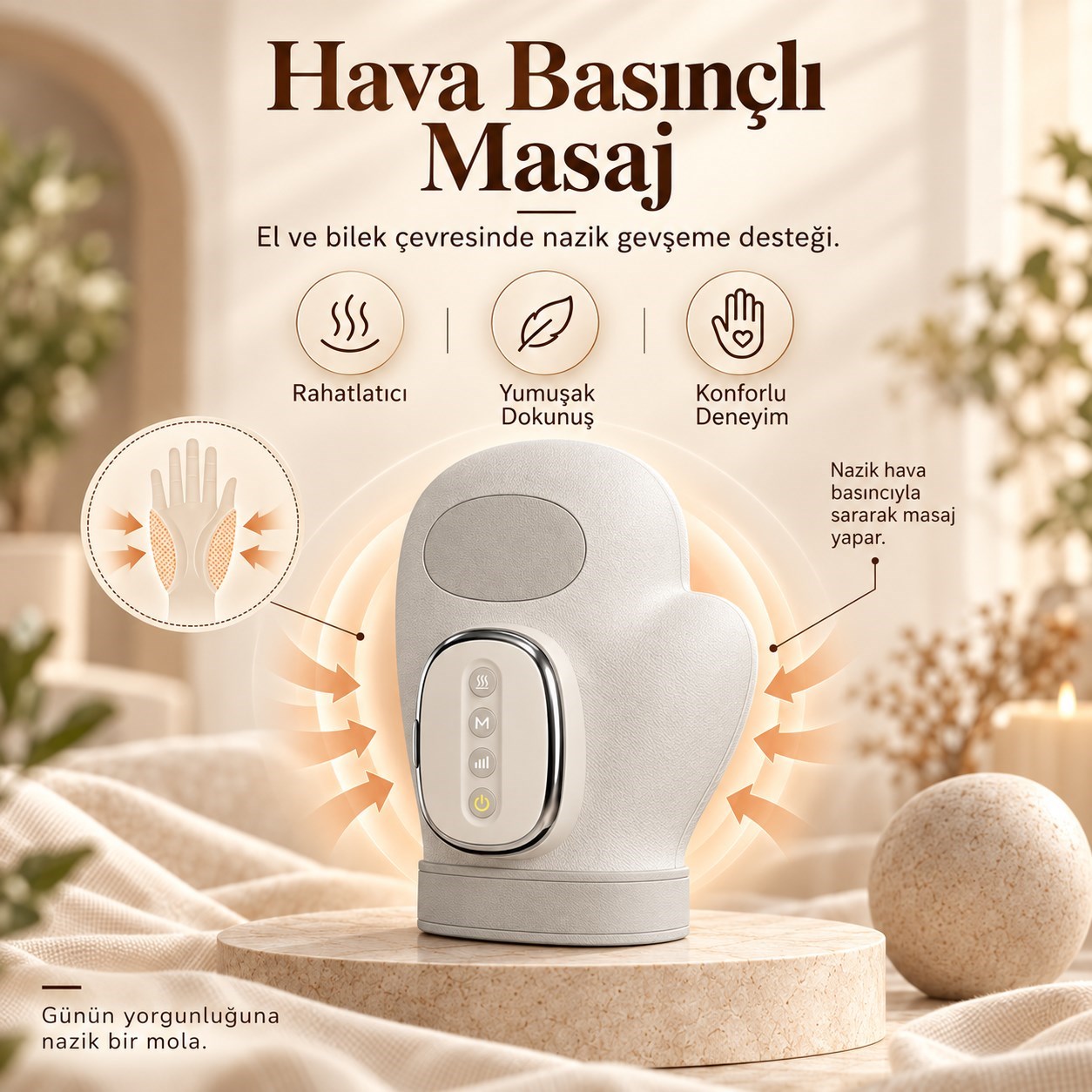 Akıllı El Masaj Aleti Şarjlı Parmak Avuç İçi Bilek Rahatlatıcı Isıtmalı Hava Kompresyonlu Terapi 