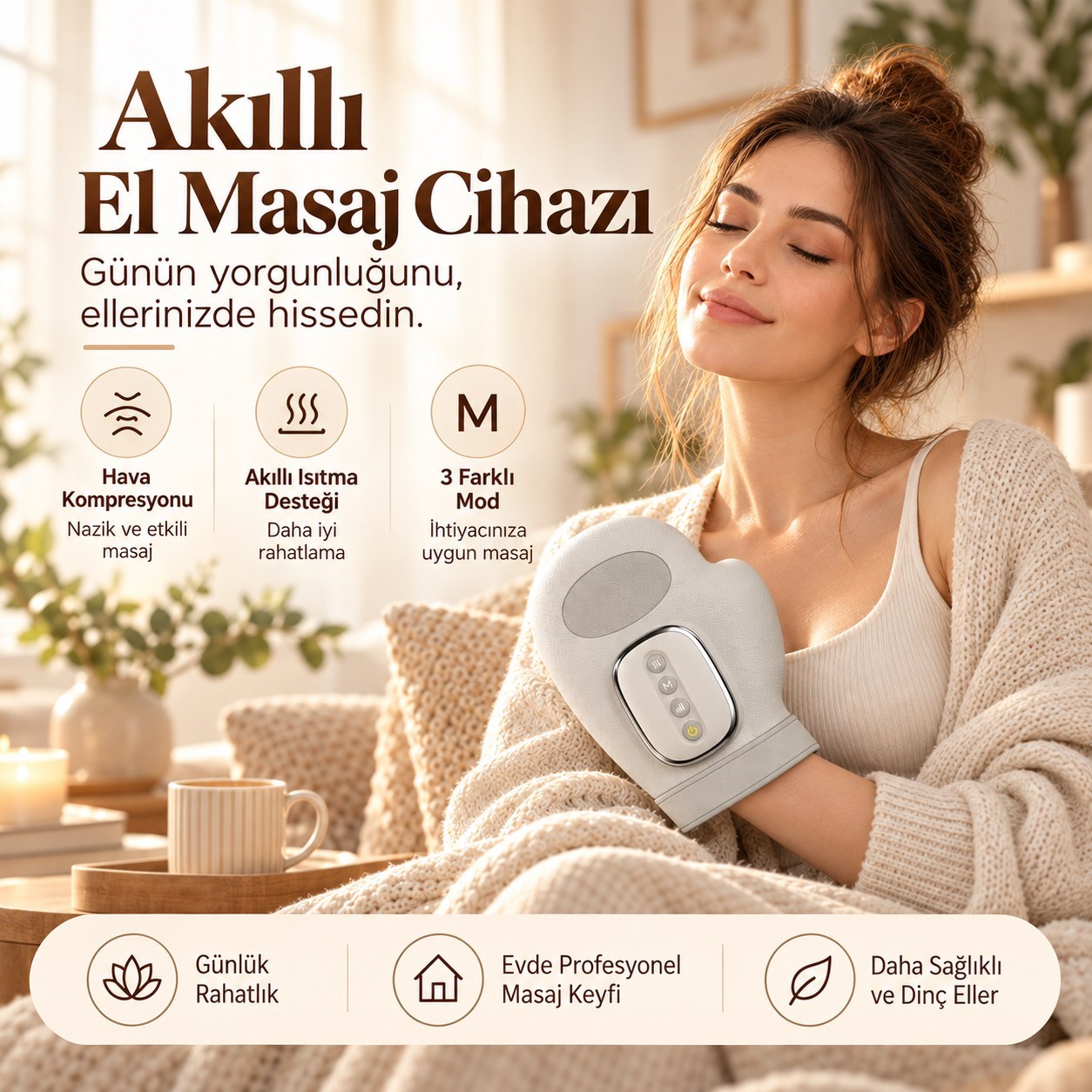 Akıllı El Masaj Aleti Şarjlı Parmak Avuç İçi Bilek Rahatlatıcı Isıtmalı Hava Kompresyonlu Terapi 