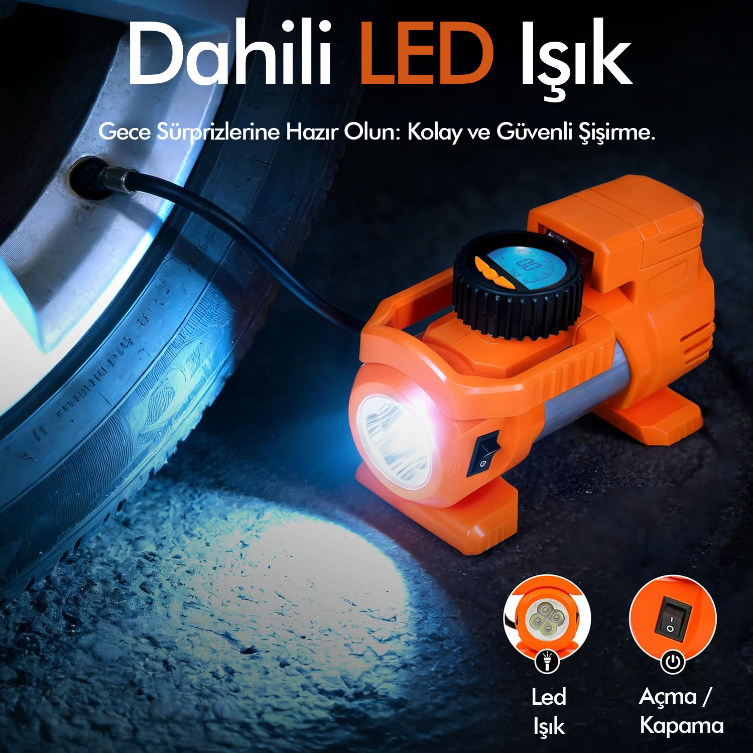Araç Çakmak Girişli Dijital Hava Kompresörü Lastik Şişirme Pompası 12V Taşınabilir Oto Kokusu Hediye