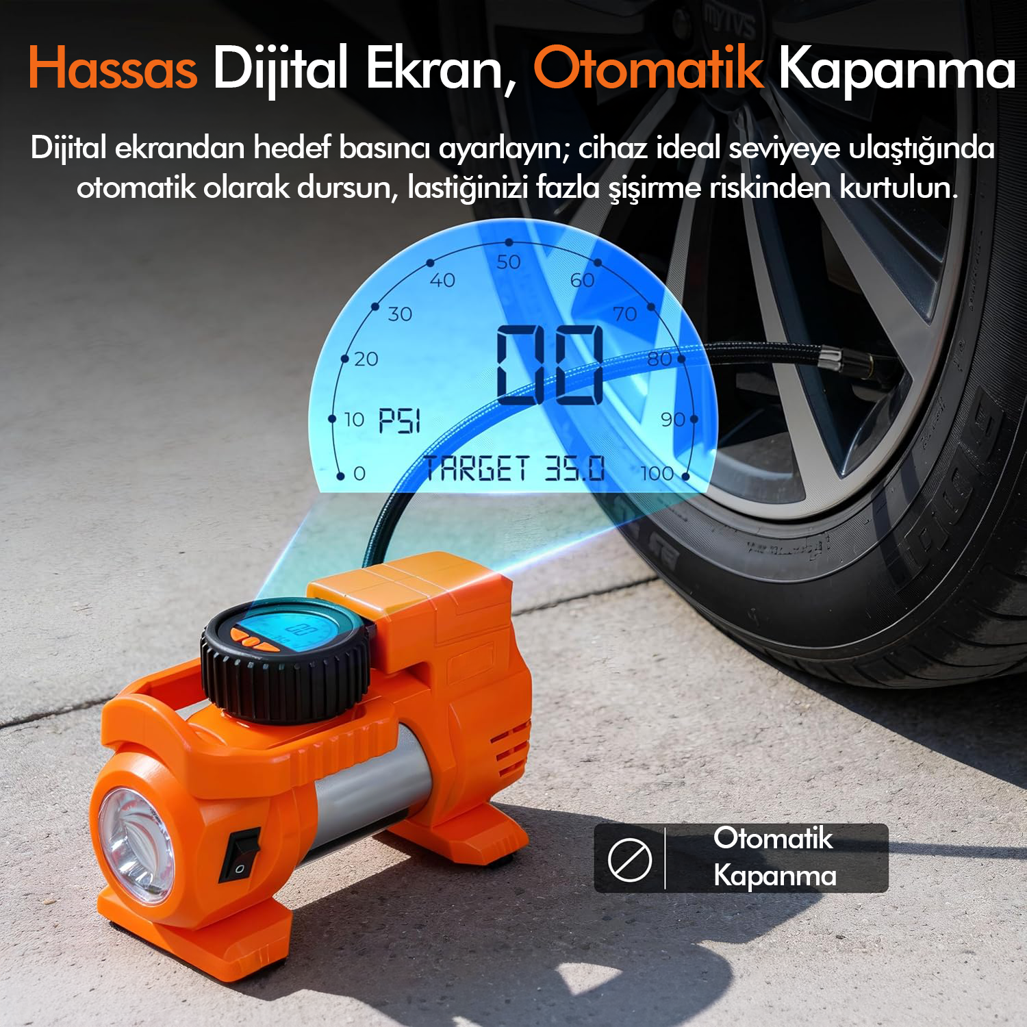 Araç Çakmak Girişli Dijital Hava Kompresörü Lastik Şişirme Pompası 12V Taşınabilir Oto Kokusu Hediye
