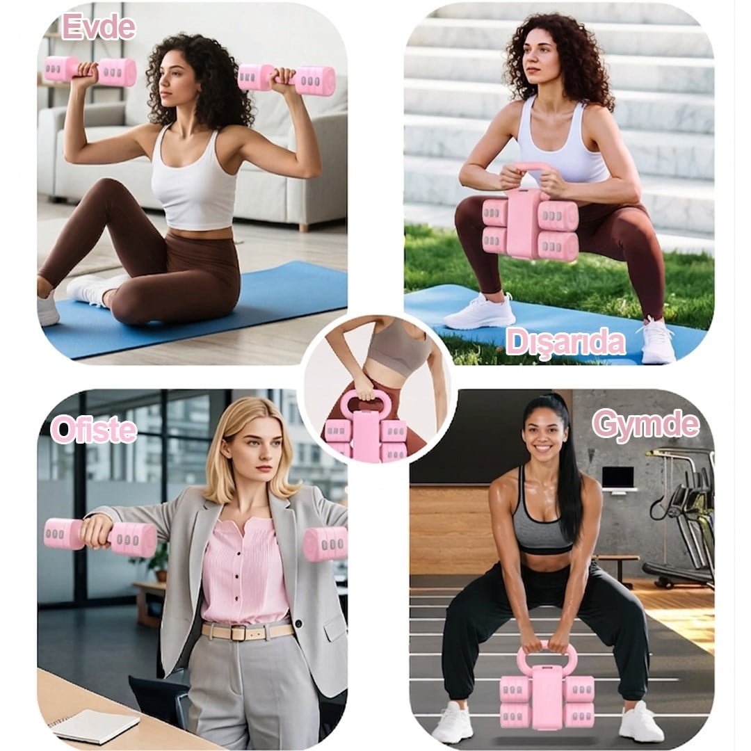 Ayarlanabilir Modüler Kettlebell ve Dambıl Seti Ev Fitness ve Güç Antrenman Direnç Lastiği Hediye