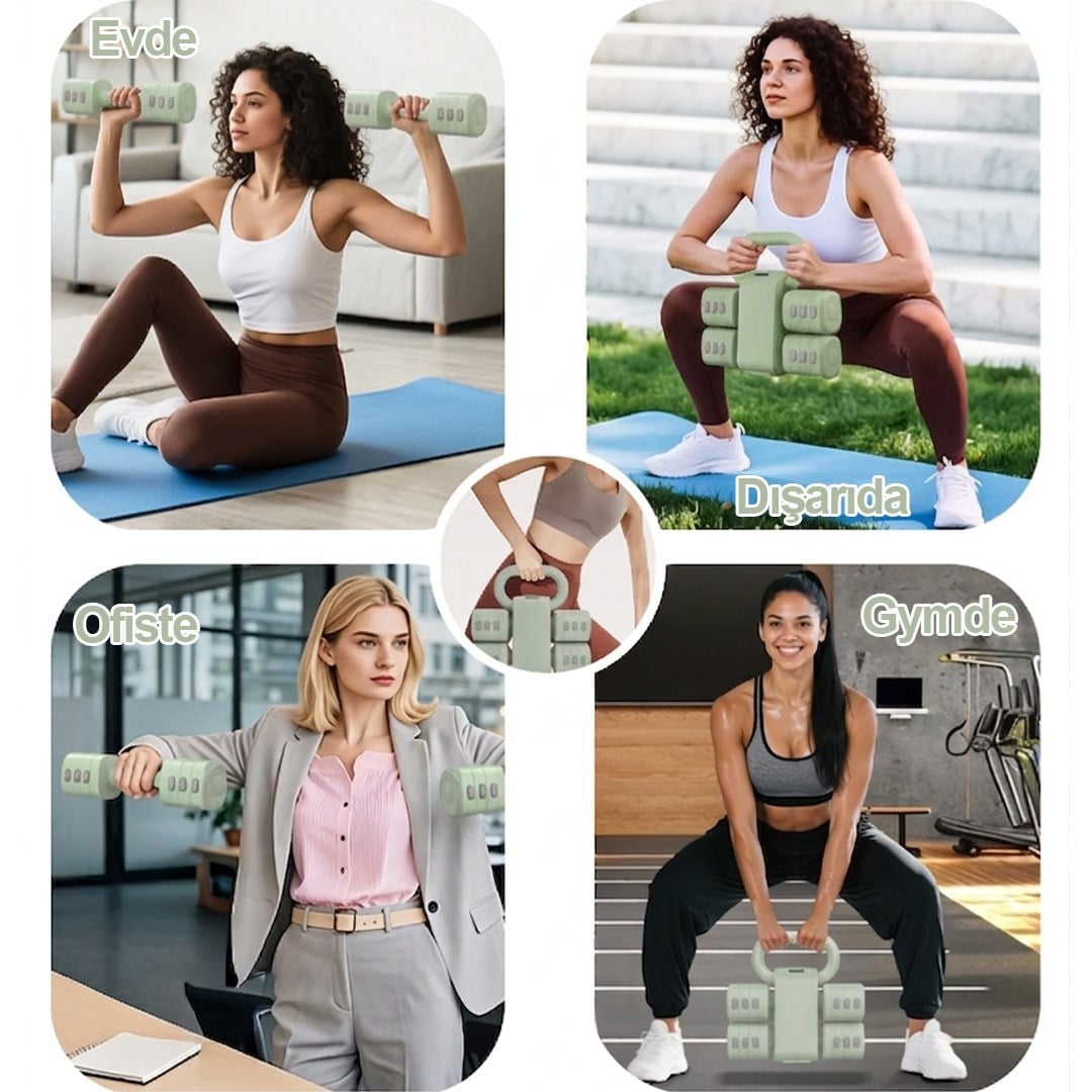 Ayarlanabilir Modüler Kettlebell ve Dambıl Seti Ev Fitness ve Güç Antrenman Direnç Lastiği Hediye