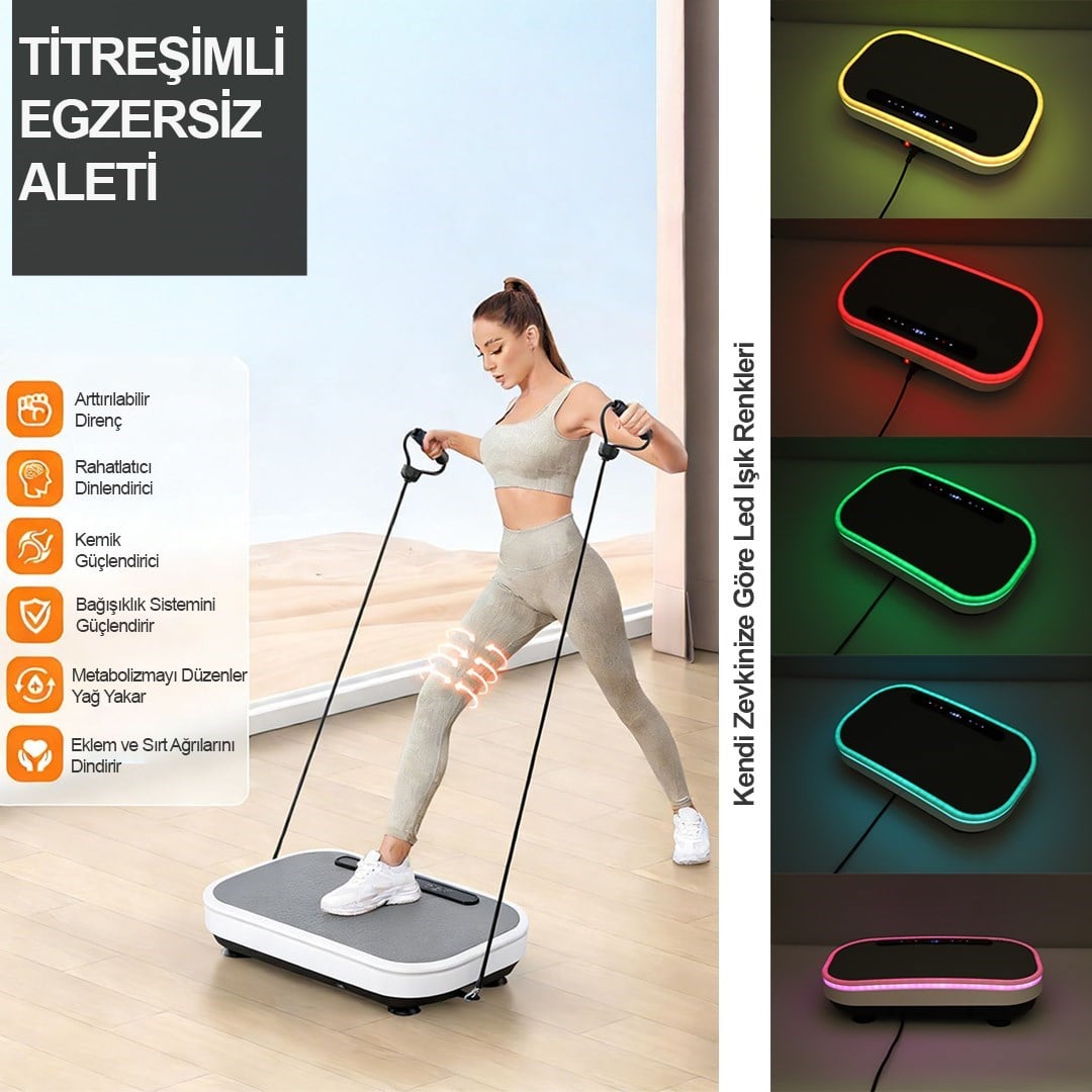 Bluetooth LED Işıklı Titreşimli Egzersiz Platformu Kumandalı Ev Fitness Aleti Direnç Lastiği Hediye