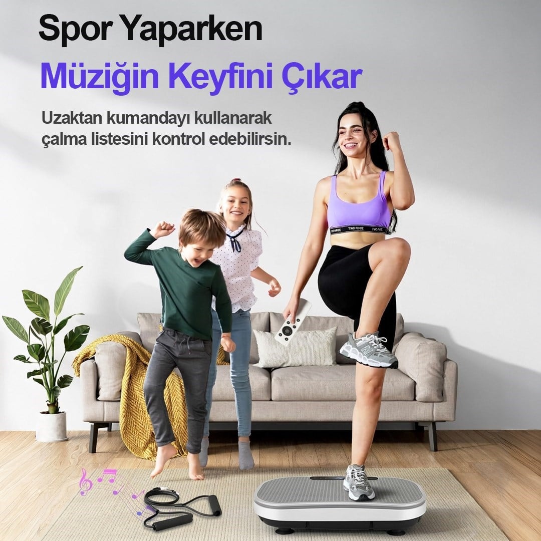 Bluetooth LED Işıklı Titreşimli Egzersiz Platformu Kumandalı Ev Fitness Aleti Direnç Lastiği Hediye