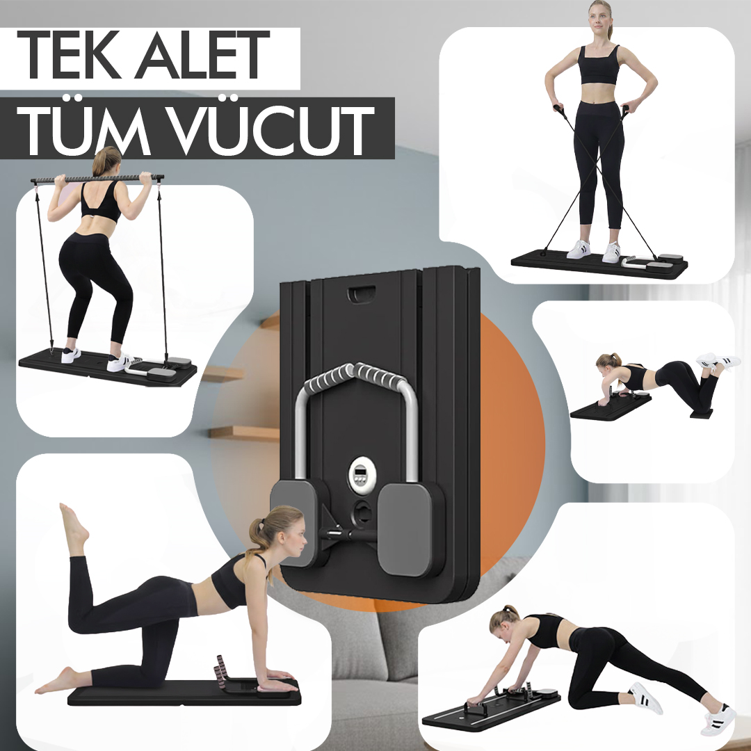 Çok Fonksiyonlu Egzersiz Aleti, Pilates Reformer, Direnç Bantlı, Ev Tipi Istasyon , Çorap Hediyeli