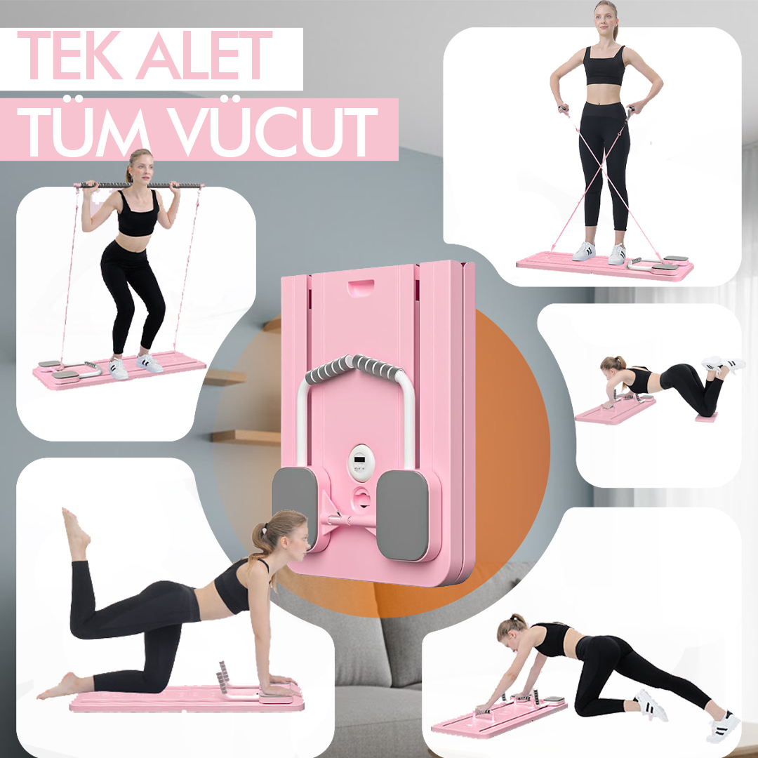 Çok Fonksiyonlu Egzersiz Aleti, Pilates Reformer, Direnç Bantlı, Ev Tipi Istasyon , Çorap Hediyeli