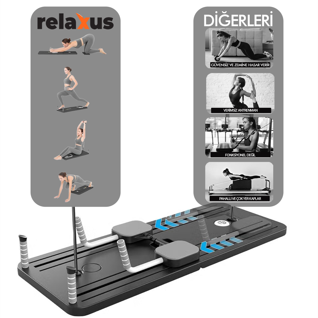 Çok Fonksiyonlu Egzersiz Aleti, Pilates Reformer, Direnç Bantlı, Ev Tipi Istasyon , Çorap Hediyeli