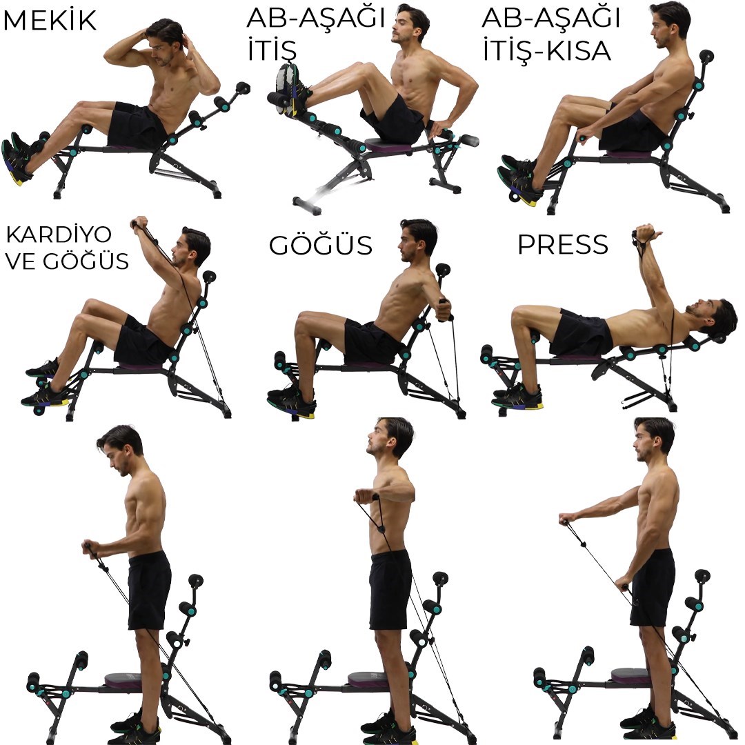 Çok Fonksiyonlu Mekik Sehpası Sırt Açılı Ev Fitness Aleti Egzersiz Ekipmanı Direnç Lastiği Hediye