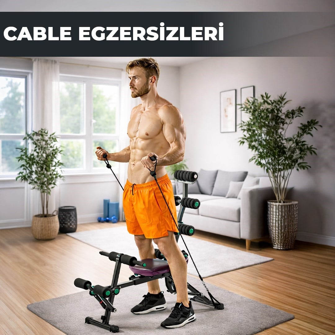 Çok Fonksiyonlu Mekik Sehpası Sırt Açılı Ev Fitness Aleti Egzersiz Ekipmanı Direnç Lastiği Hediye