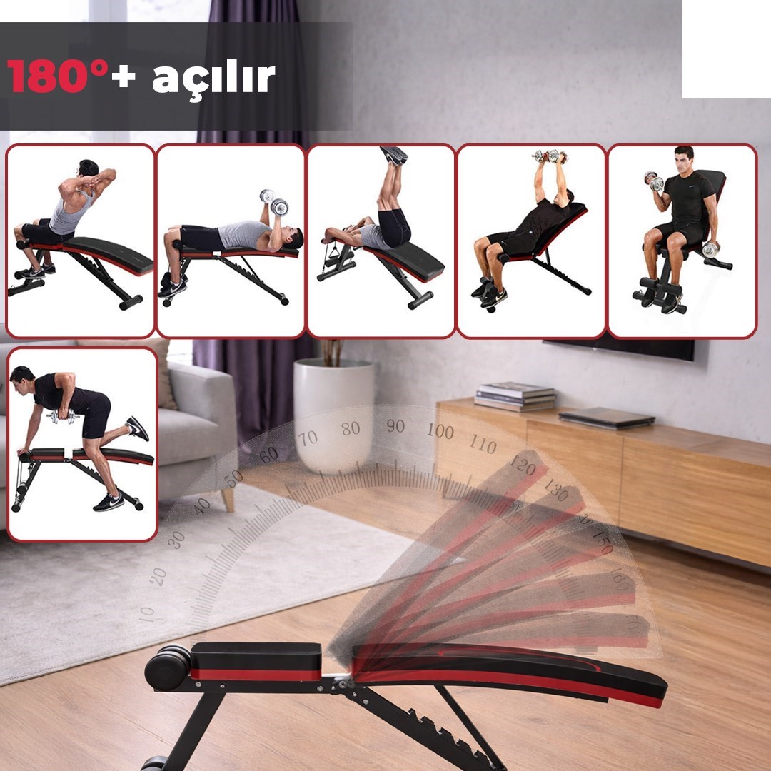 Ev Tipi Çok Fonksiyonlu Dambıl Bench Press ve Mekik Sehpası Antrenman Aleti Direnç Lastiği Hediye