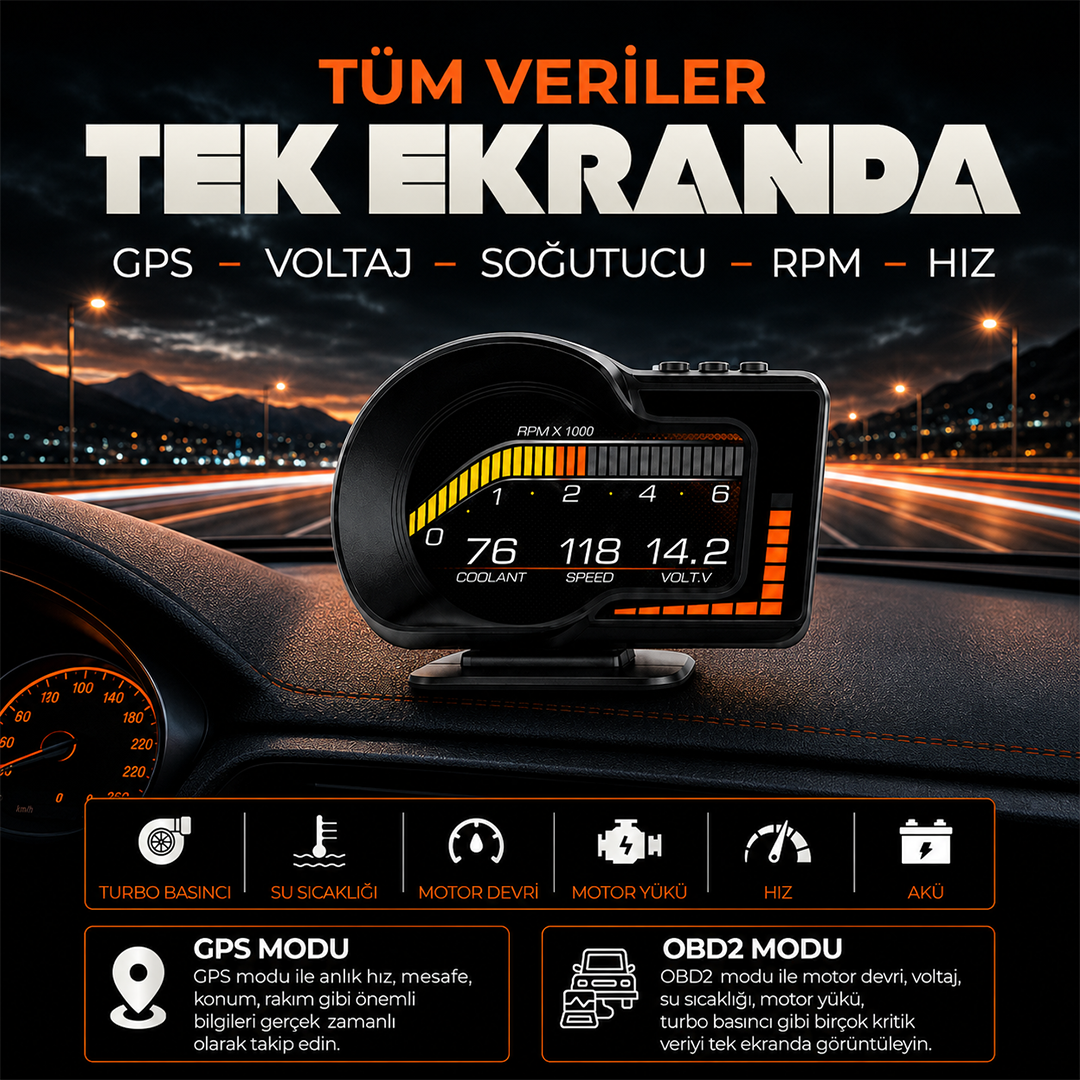 F15 HUD OBD OBD2 Dijital Kilometre RPM Su Sıcaklığı Basınç Hararet Araç Veri Ekranı Head Up Display
