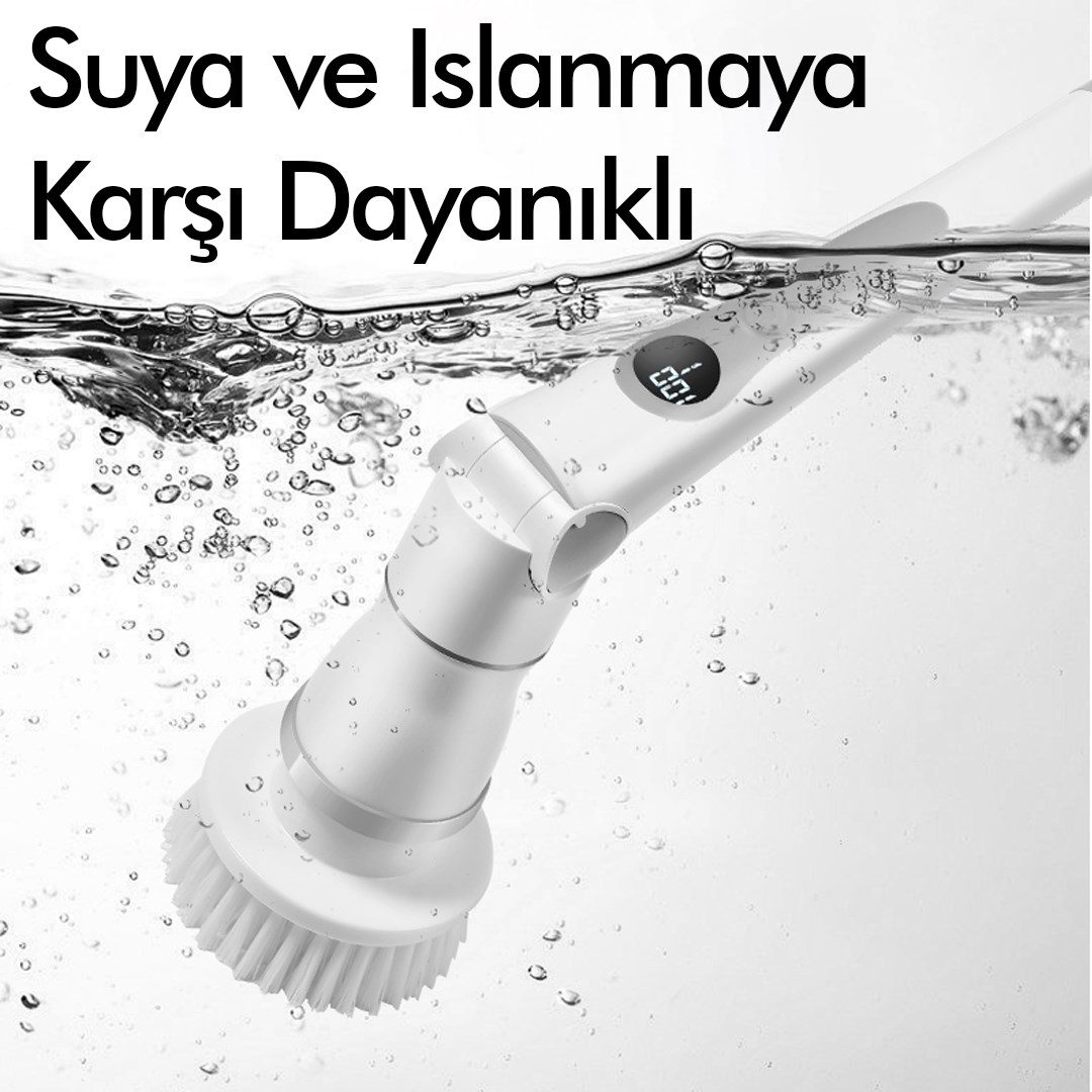 Kablosuz Şarjlı Temizlik Fırçası 8 Başlıklı 3 Kademe Hız Ayarlı Teleskopik Çok Amaçlı Ev Cihazı