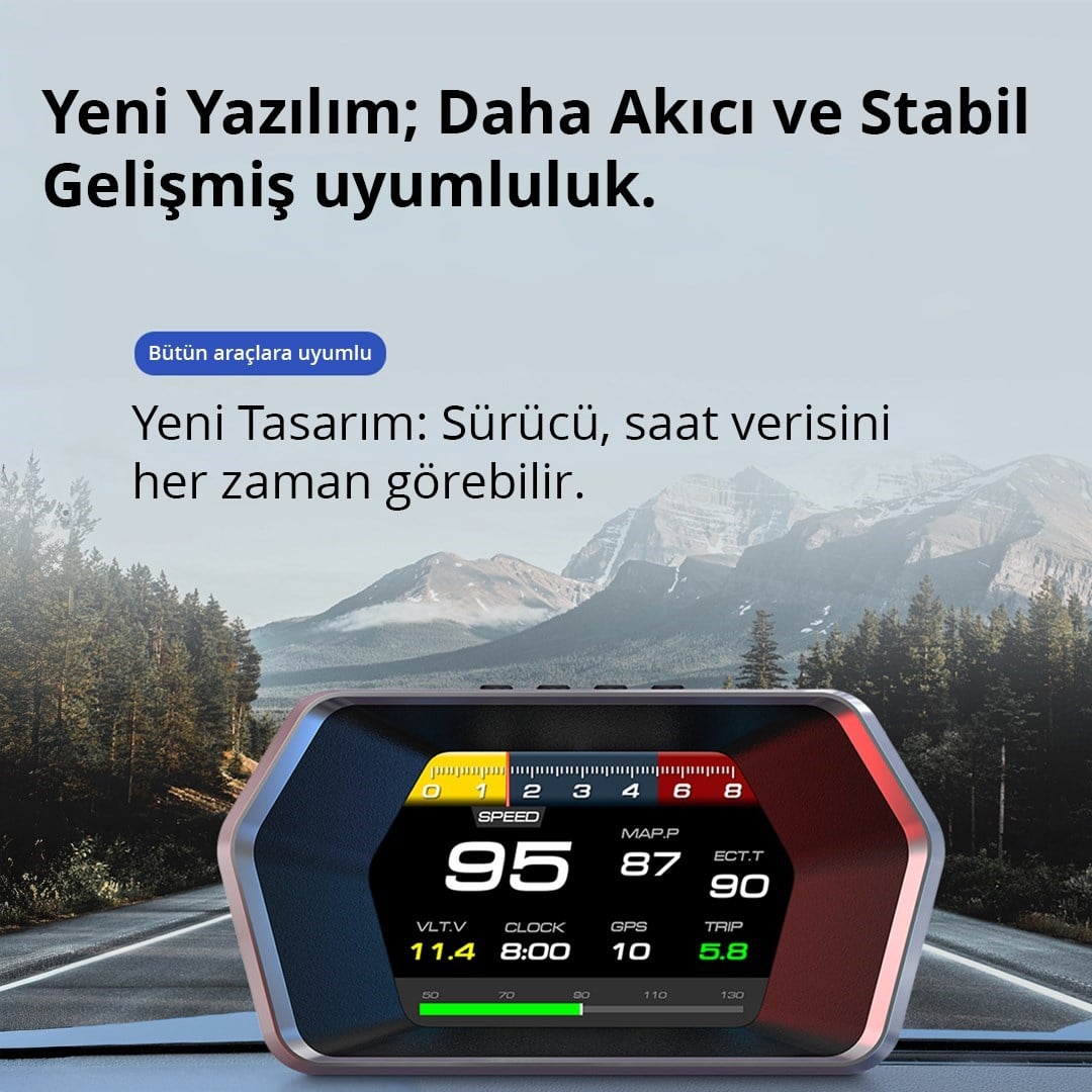 OBD + GPS Çift Modlu Araç HUD LCD Ekranlı Akıllı Gösterge ve Arıza Tespit Cihazı Oto Kokusu Hediye