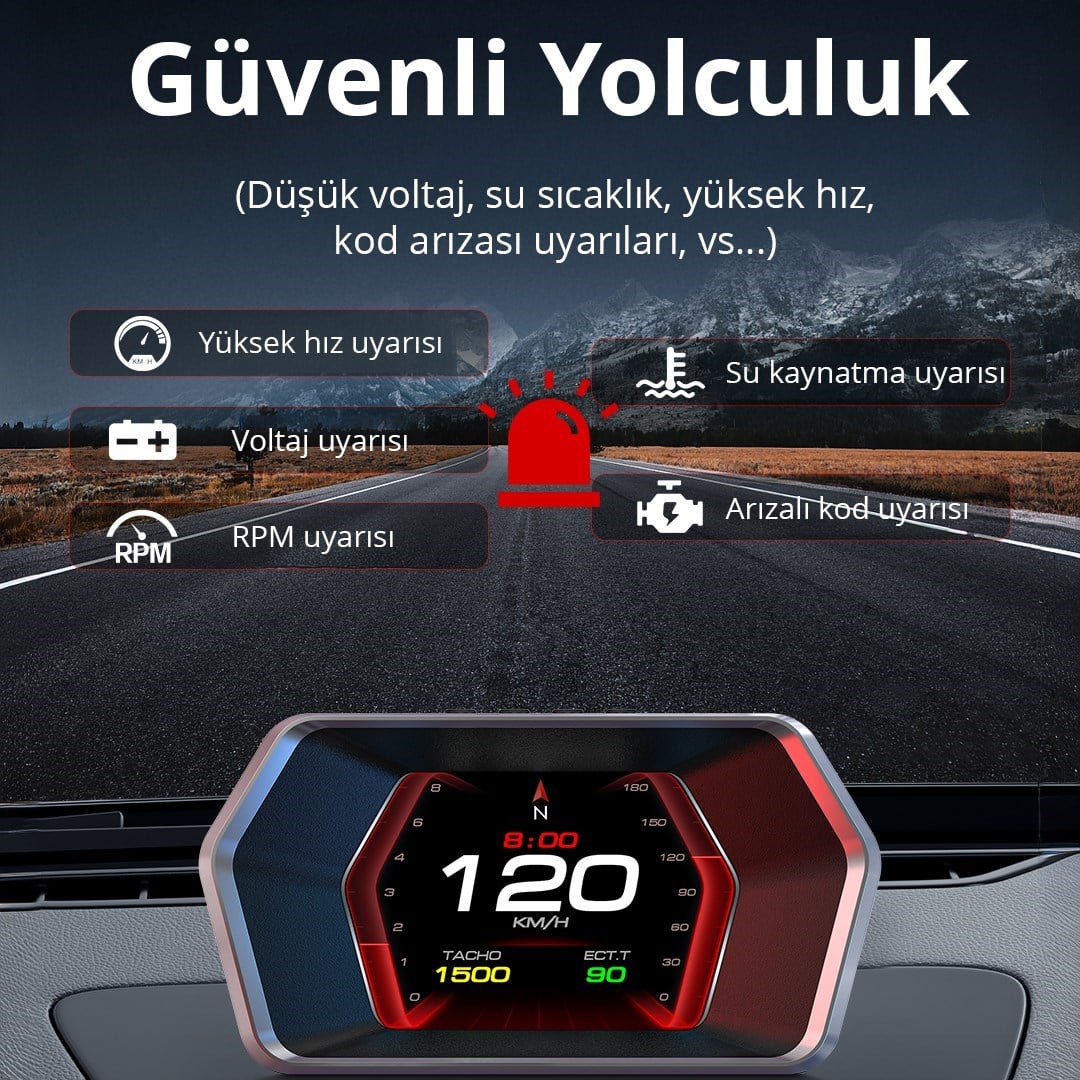 OBD + GPS Çift Modlu Araç HUD LCD Ekranlı Akıllı Gösterge ve Arıza Tespit Cihazı Oto Kokusu Hediye