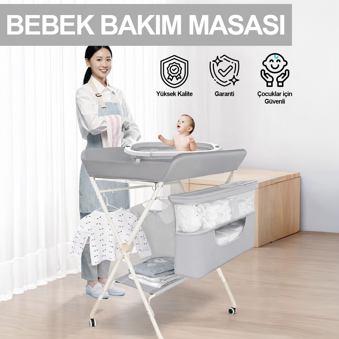 Portatif Bebek Alt Değiştirme Bakım Masası Sepetli Organizer Katlanabilir Taşınabilir İstasyon