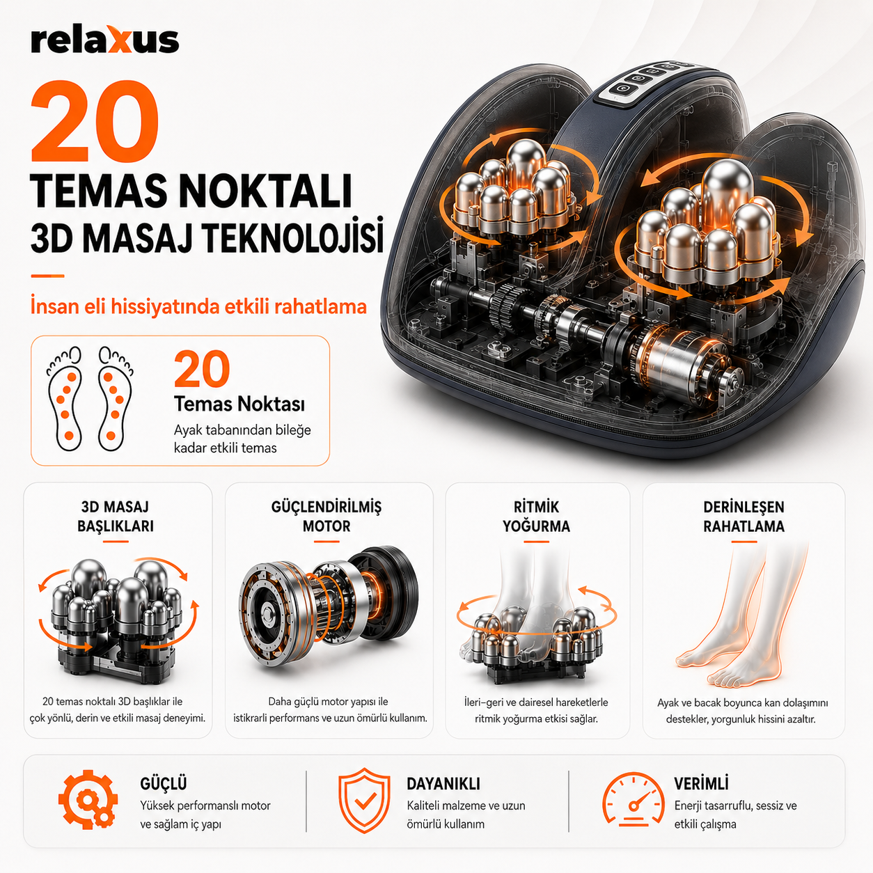 RLX10 Isıtmalı Ayak Ve Bacak Masaj Aleti Ayak Masaj Cihazı 20 Temas Noktalı Antibakteriyel