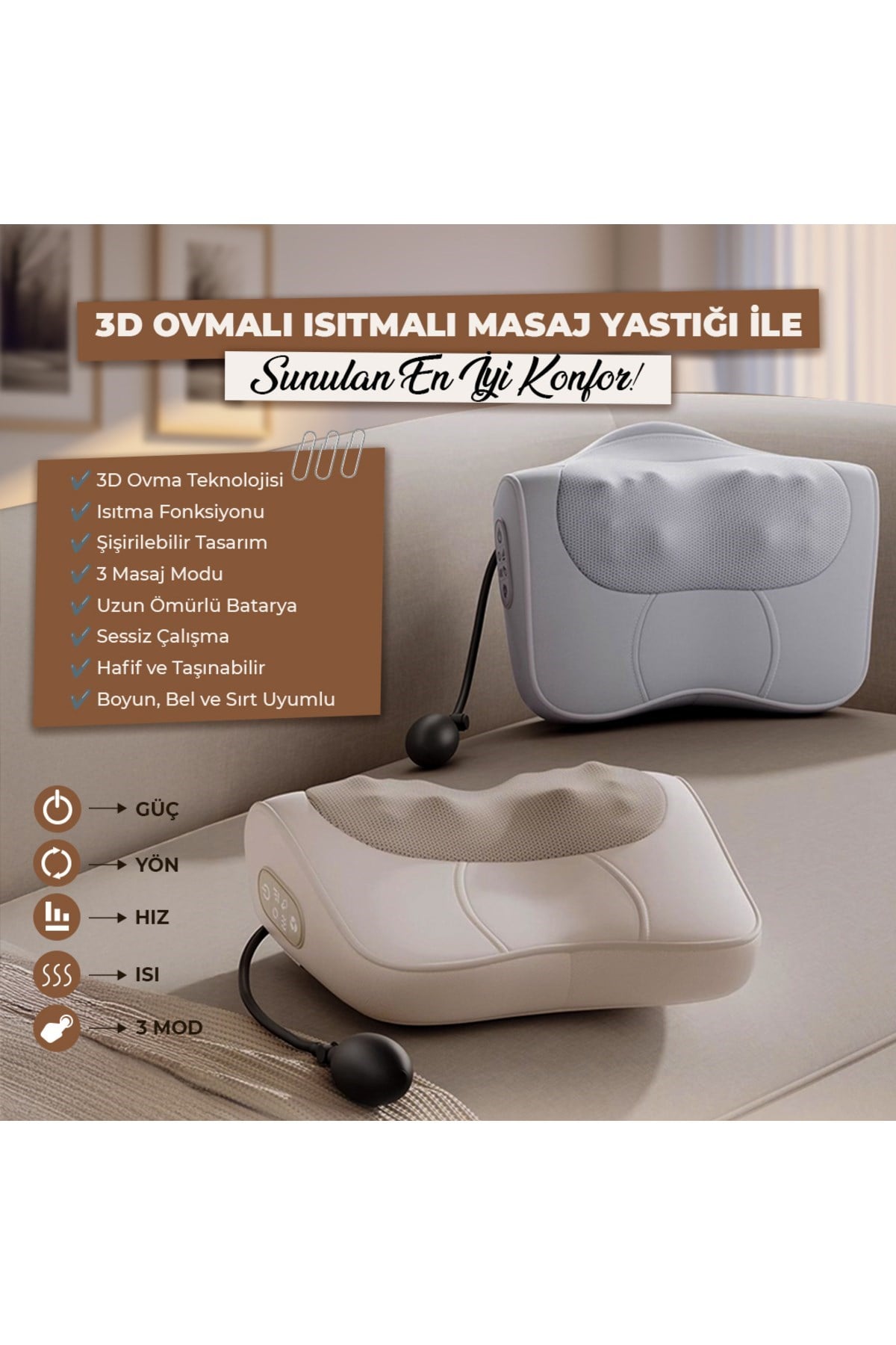 RLX40 Taşınabilir Şişirilebilir Ovmalı Isıtmalı Masaj Yastığı Boyun, Bel ve Sırt Şarjlı Masaj Aleti
