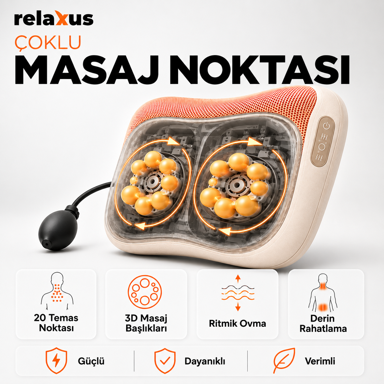 RLX40 Taşınabilir Şişirilebilir Ovmalı Isıtmalı Masaj Yastığı Boyun, Bel ve Sırt Şarjlı Masaj Aleti
