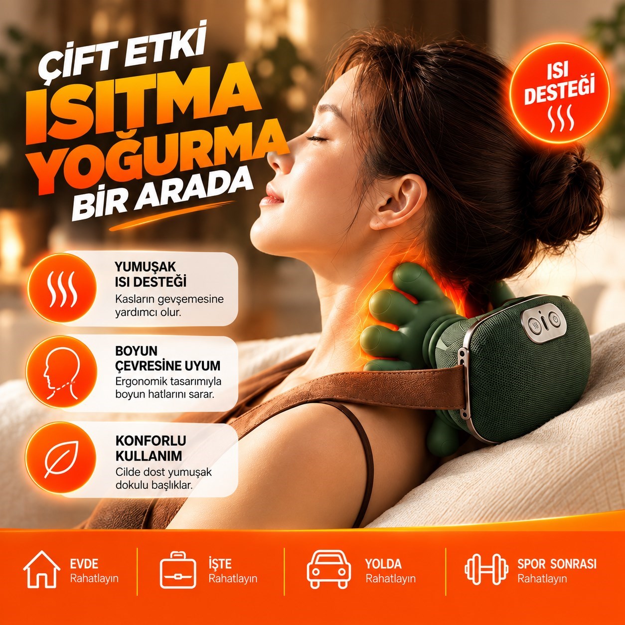 Şarjlı Isıtmalı Boyun Masaj Aleti El Hisli Parmakla Yoğurma Teknolojili Omuz Sırt Bacak Masaj Cihazı