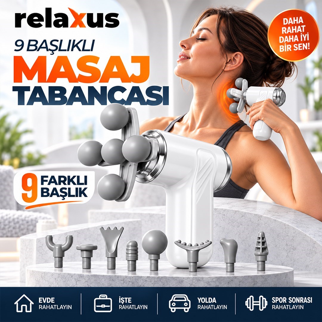 Şarjlı Masaj Tabancası 9 Başlıklı Kablosuz Derin Doku Kas Gevşetici Titreşimli Tüm Vücut Masaj Aleti