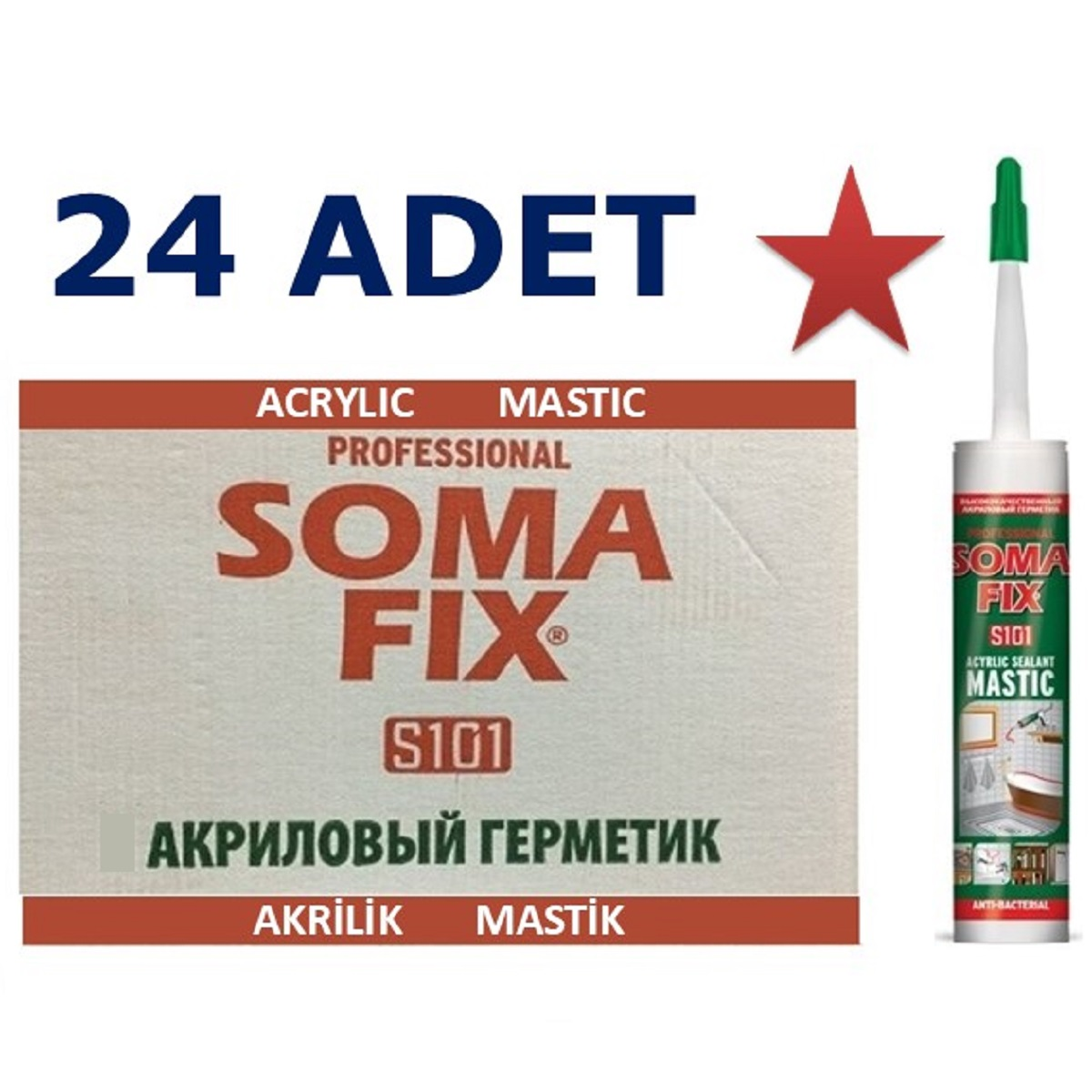 24 Adet 310 ml 500 gr Somafix Beyaz Akrilik Mastik Dolgu İnşaat Mastiği