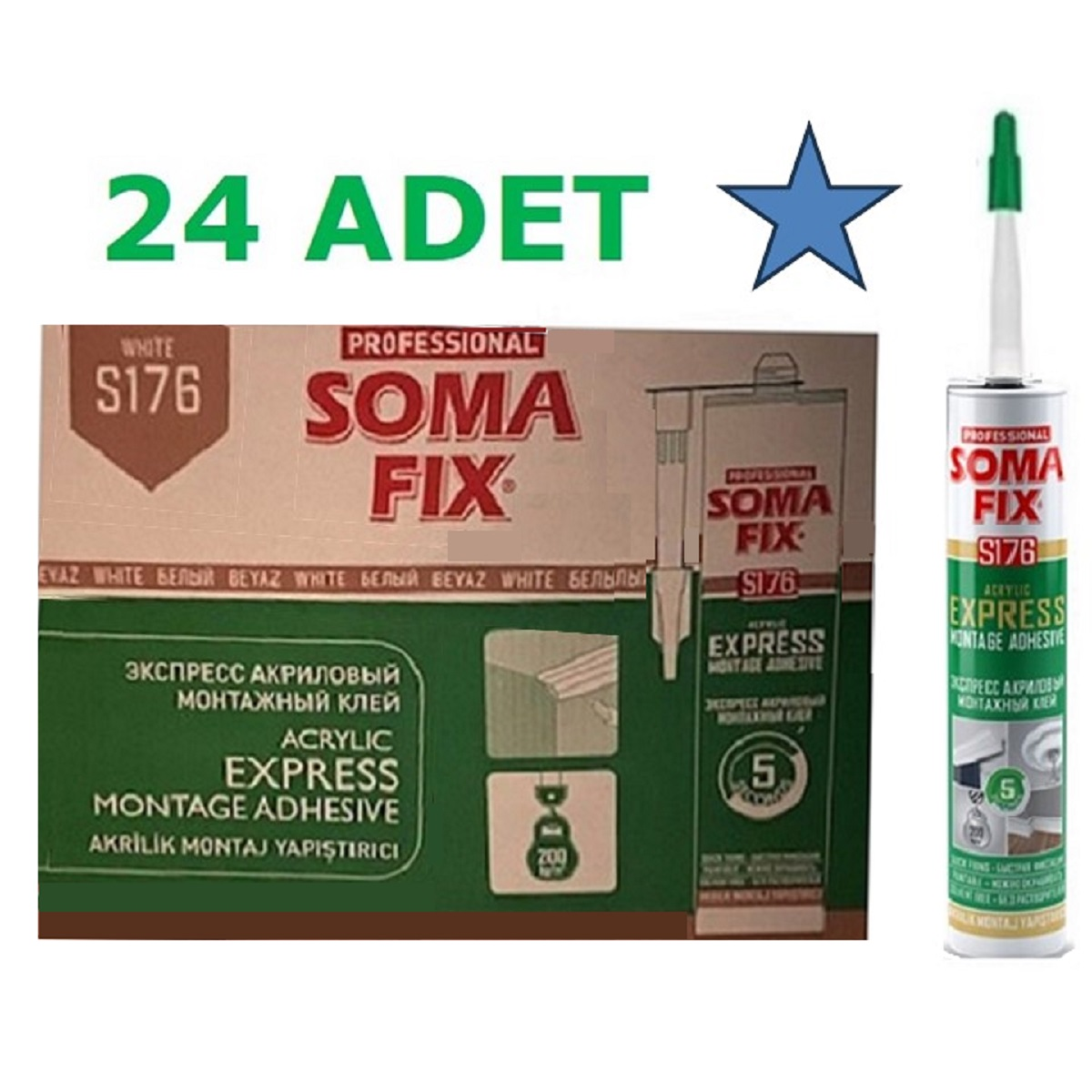 24 Adet 310 ml Somafix Beyaz Akrilik Express Stropiyer Kartonpiyer Montaj Yapıştırıcısı