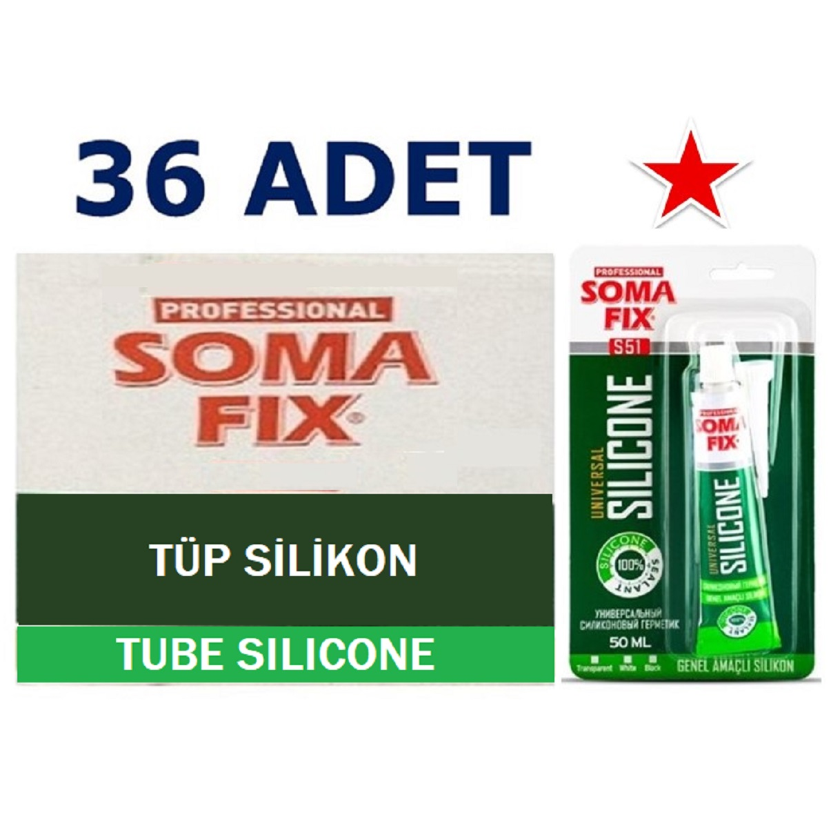 36 Adet 50 ml Somafix Beyaz Tüp Silikon