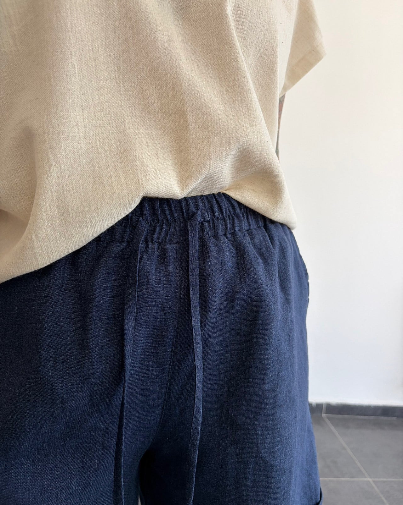 %100 Keten Denim Şort