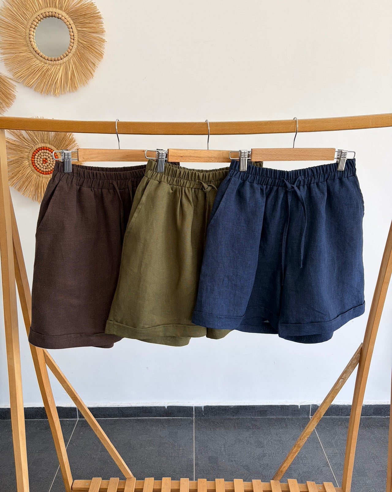 %100 Keten Denim Şort