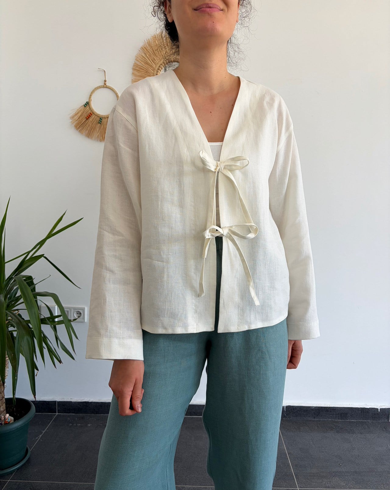 %100 Keten Ekru Kimono 